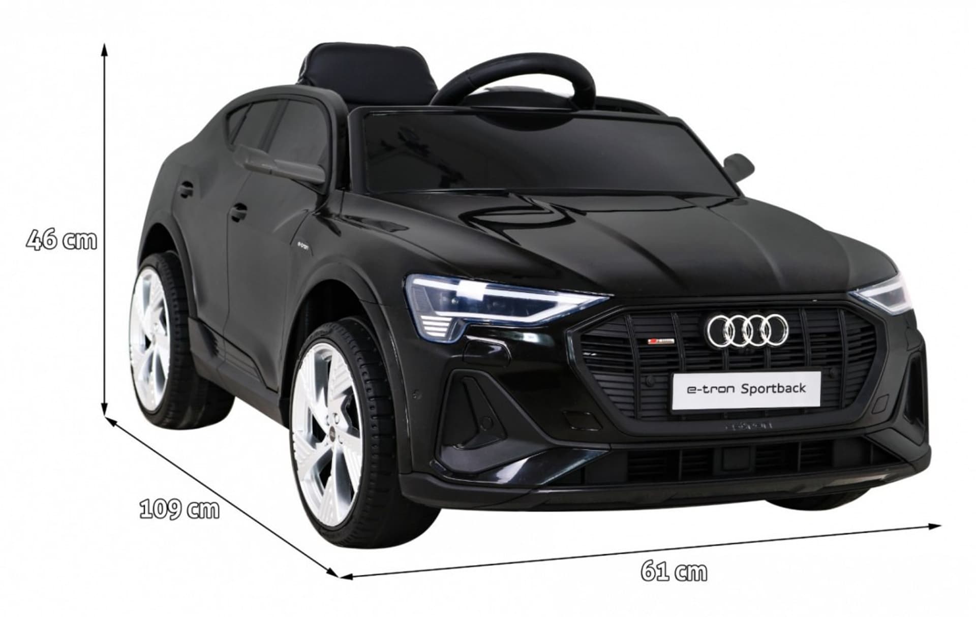 

Audi E-Tron Sportback dla dzieci Czarny + Pilot + Napęd 4x4 + Wolny Start + Radio MP3 + LED