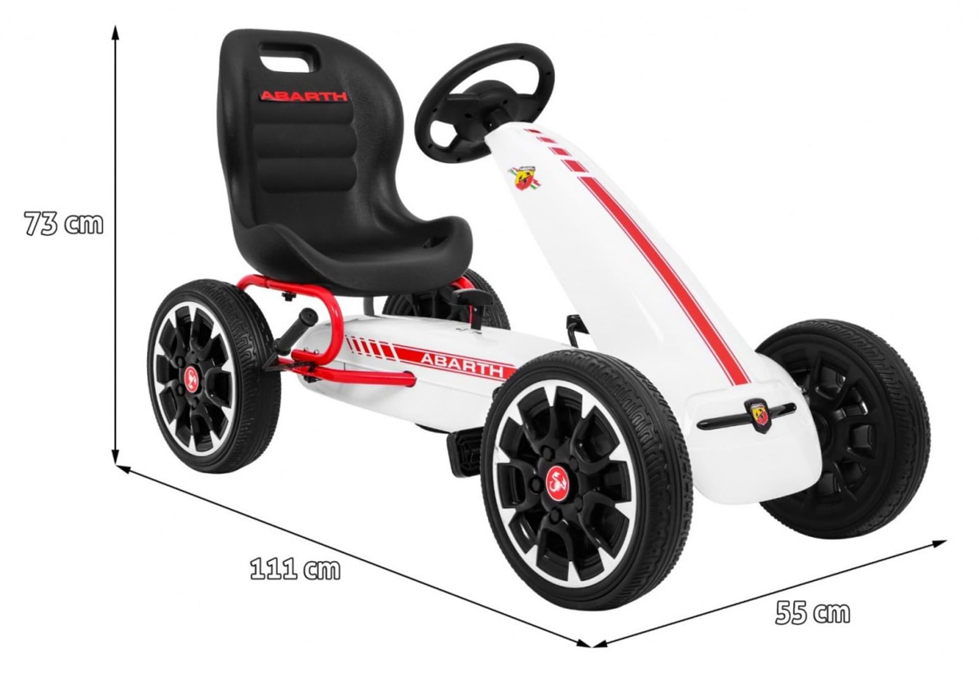 

Gokart ABARTH na pedały dla dzieci Biały + Koła EVA + Hamulec ręczny + Wolny bieg