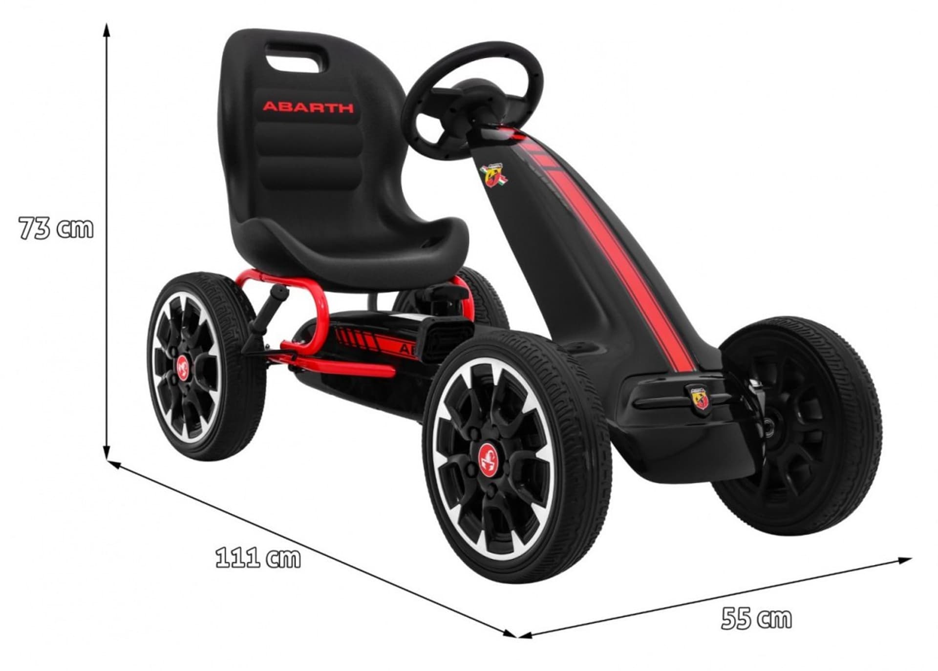 

Gokart ABARTH na pedały dla dzieci Czarny + Koła EVA + Hamulec ręczny + Wolny bieg