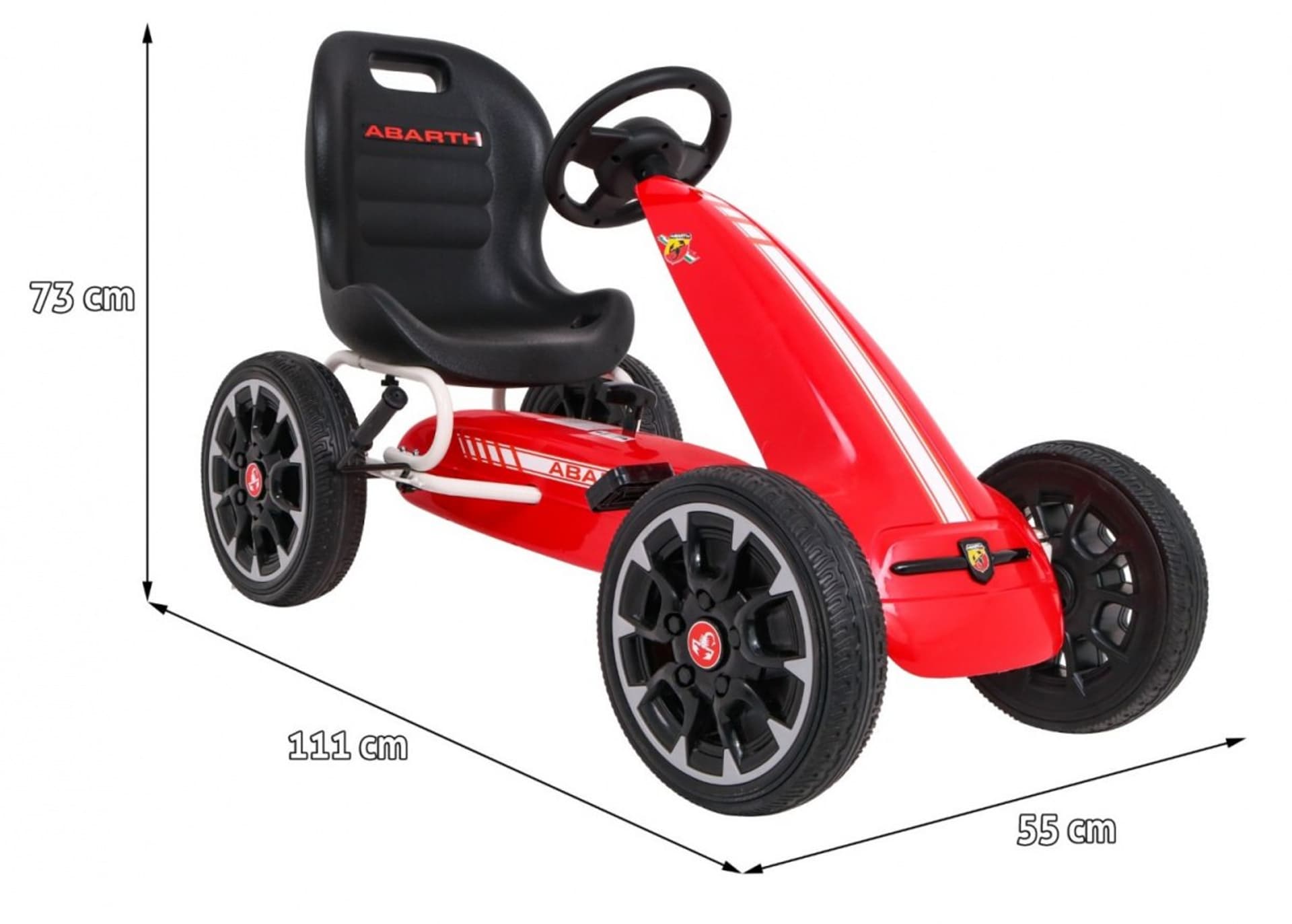 

Gokart ABARTH na pedały dla dzieci Czerwony + Koła EVA + Hamulec ręczny + Wolny bieg