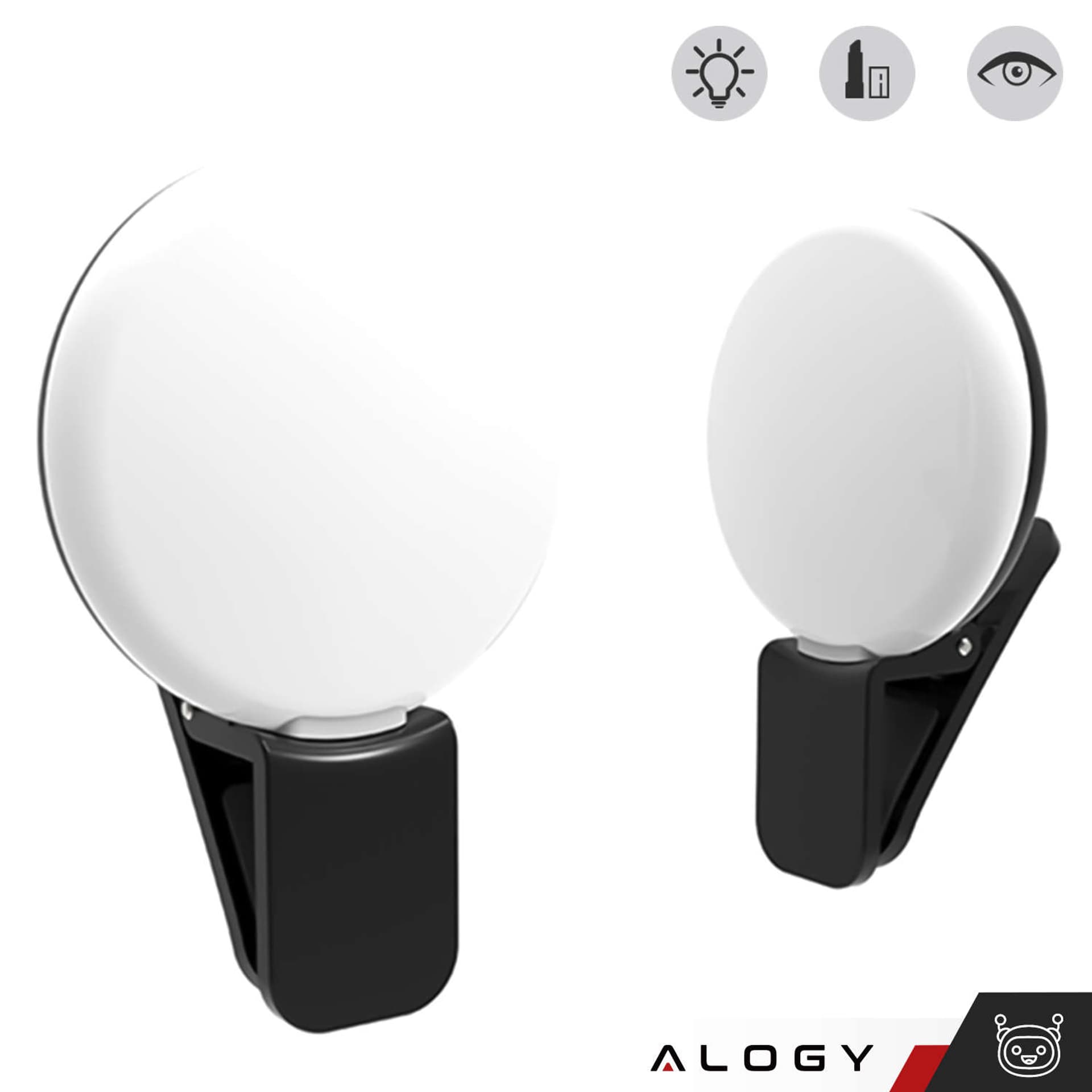 

Lampka LED Alogy Mini Selfie Ring Klips do nagrywania robienia zdjęć do telefonu z klipsem Czarna