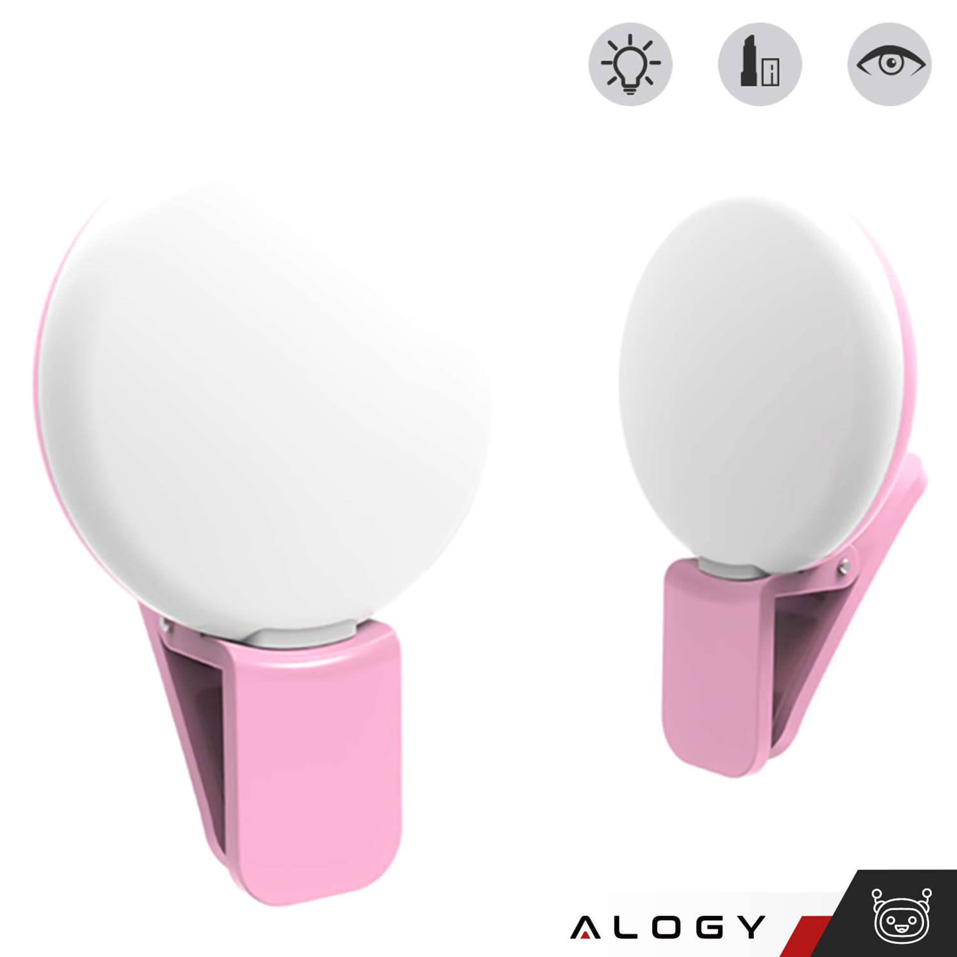 

Lampka LED Alogy Mini Selfie Ring Klips do nagrywania robienia zdjęć do telefonu z klipsem Różowa