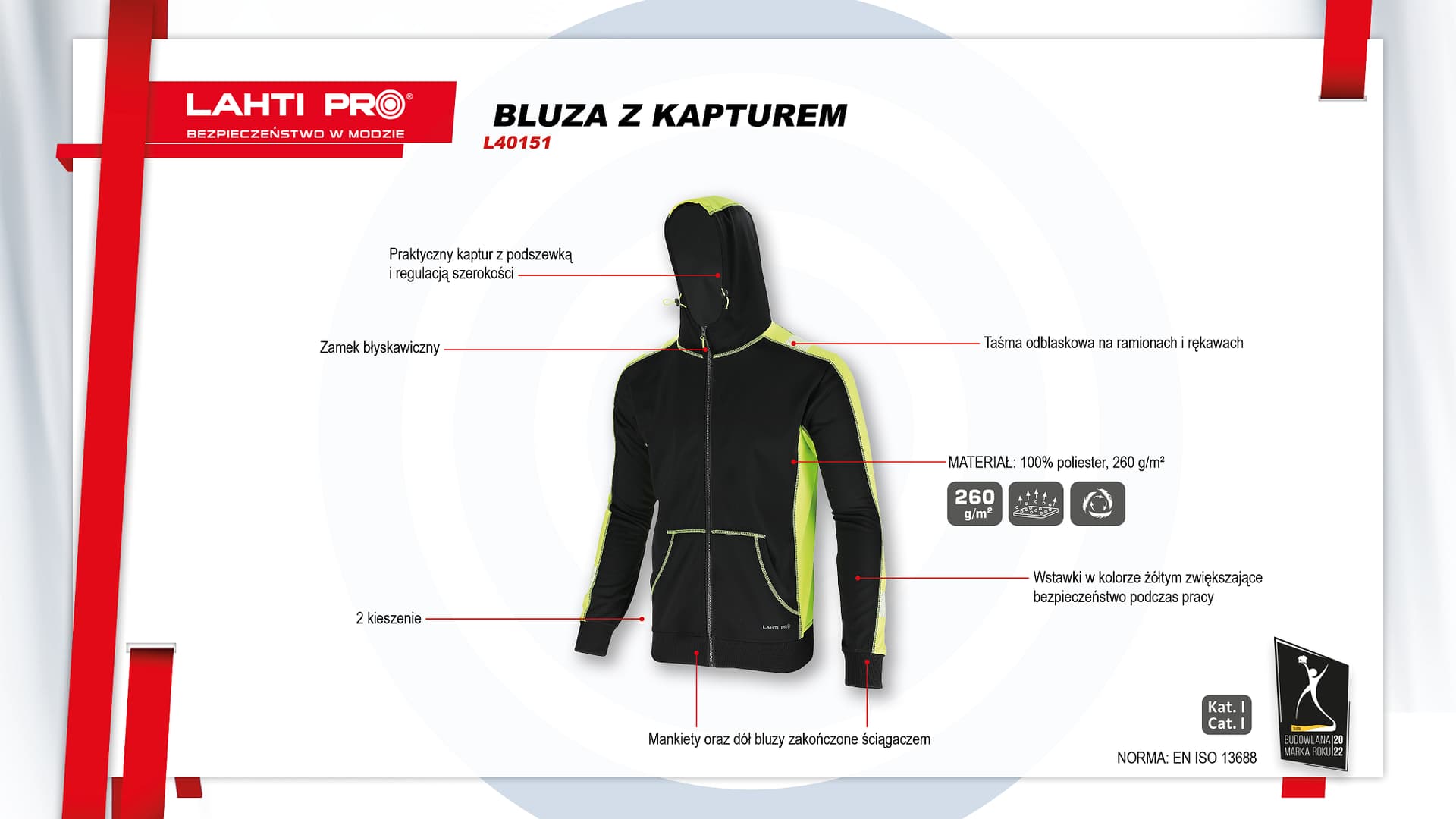 

Bluza z pasami odblaskowymi czarno-żółta, "3xl", ce, lahti