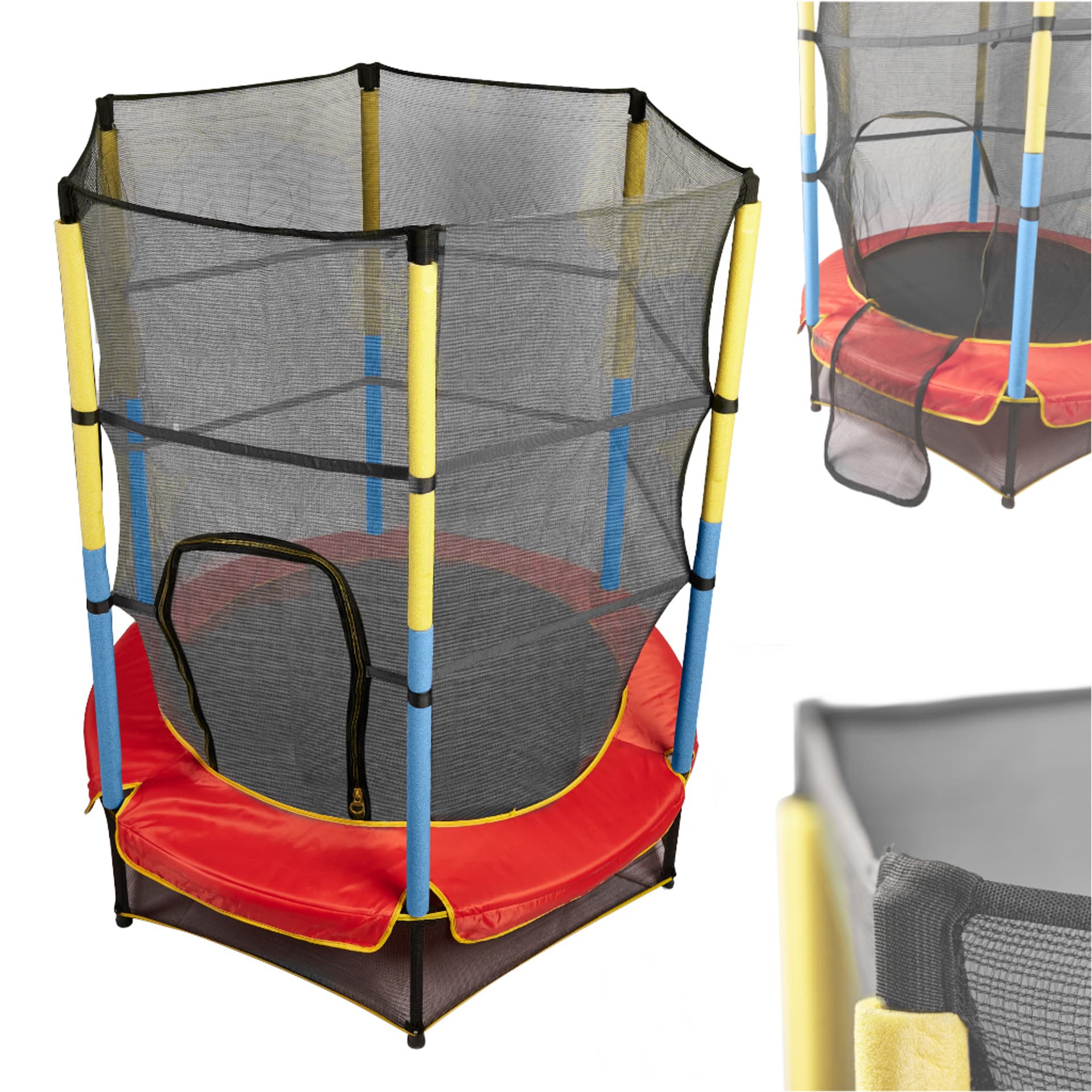 

Trampolina ogrodowa dla dzieci siatka 165x160cm niebiesko-żółta