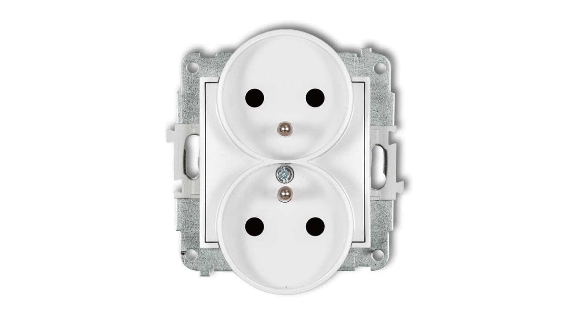 

MINI Mechanizm gniazda podwójnego do ramki z uziemieniem 2x(2P+Z) (przesłony torów prądowych) biały mat 25MGPR-2zp, Przesłony torów prądowych) biały mat 25mgpr-2z