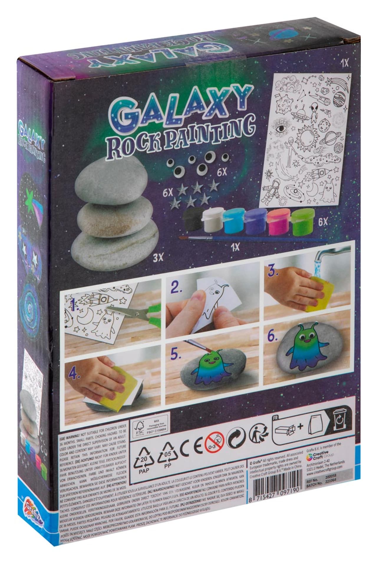 

Galaxy Rock Painting - 3 kamienie, 5 farb, pędzel,