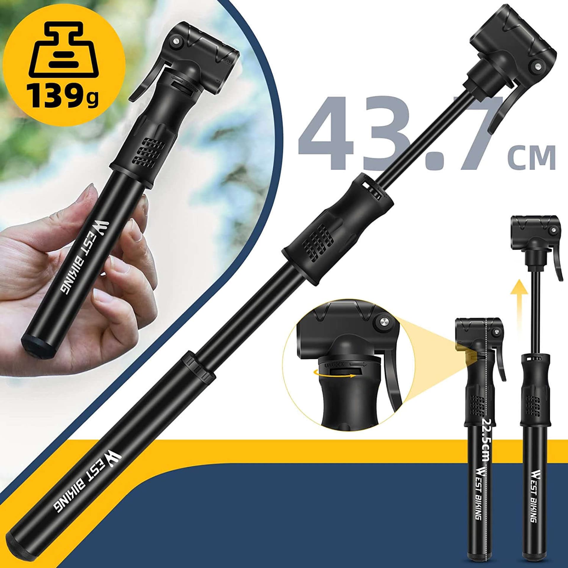 

Pompka rowerowa Alogy Mini Bike Pump 100psi z uchwytem ręczna aluminiowa czarna