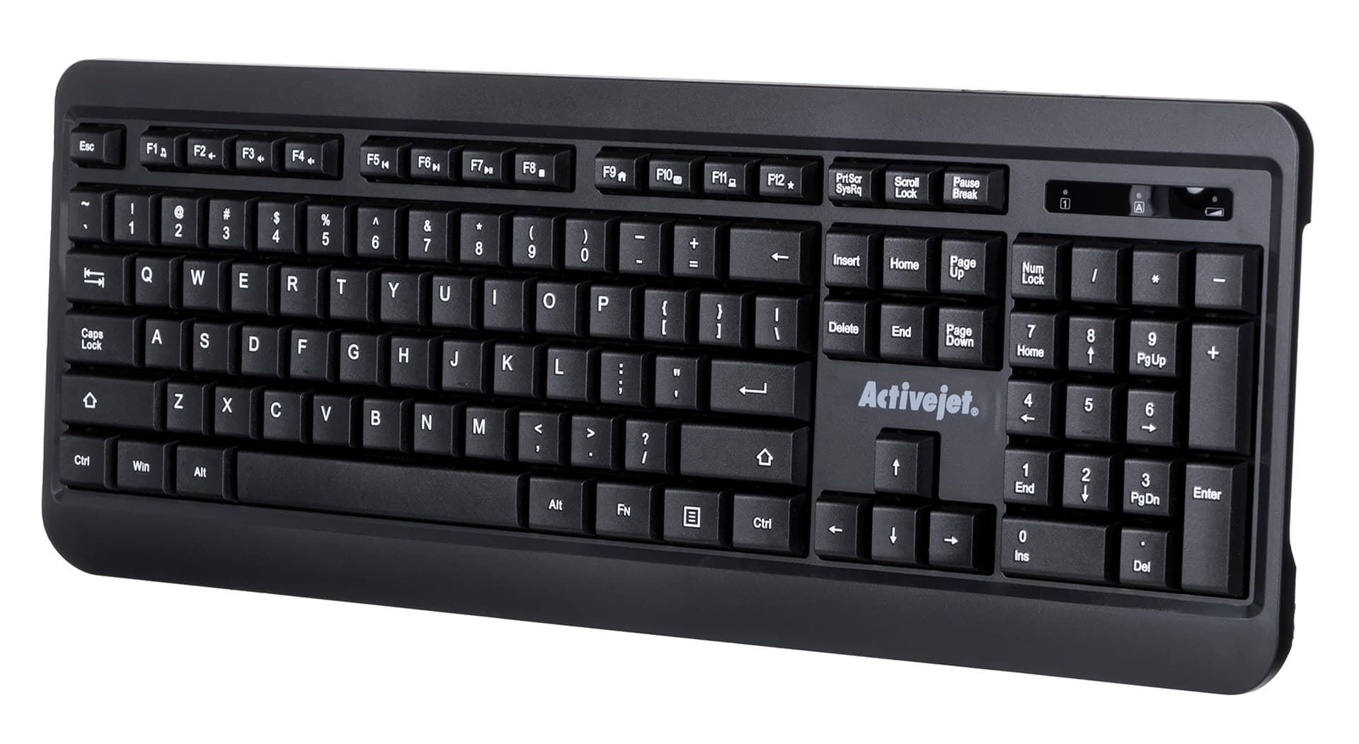 

Activejet K-3807SW Klawiatura bezprzewodowa czarna , zasilanie baterią 1x 1,5V AAA