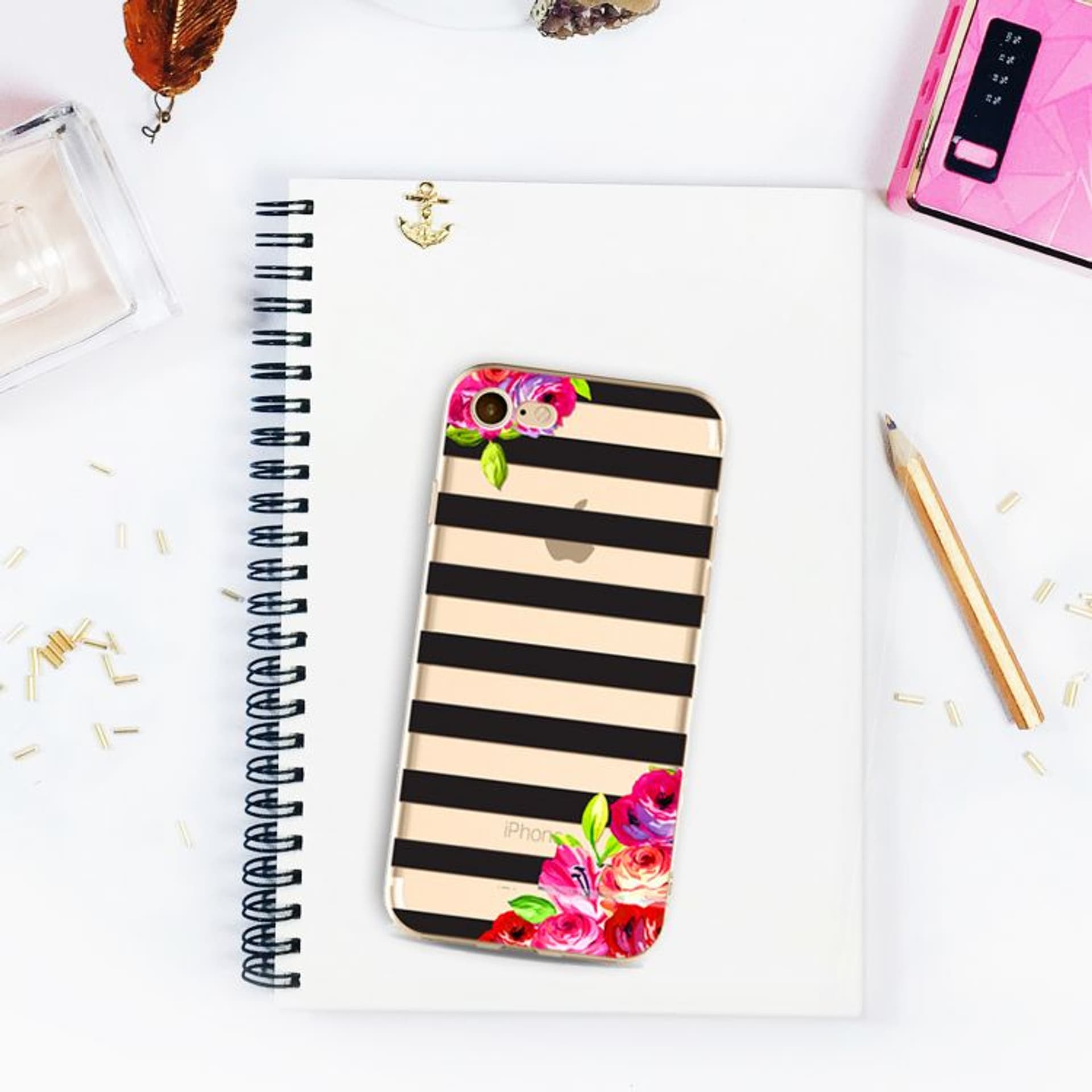 

ETUI NA TELEFON IPHONE 5/5S - FLOWERS AND STRIPES ETUI16WZ13