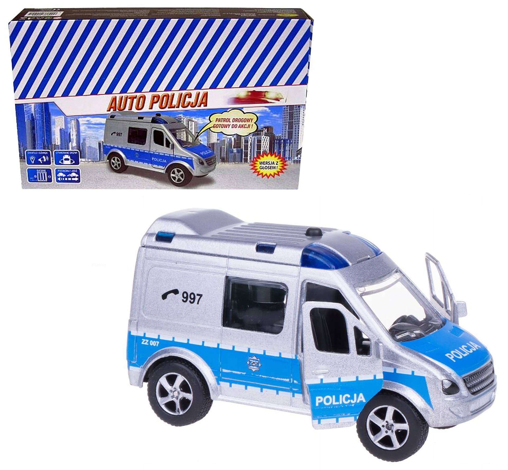 

AUTO POLICJA VAN Z POLSKIM GŁOSEM