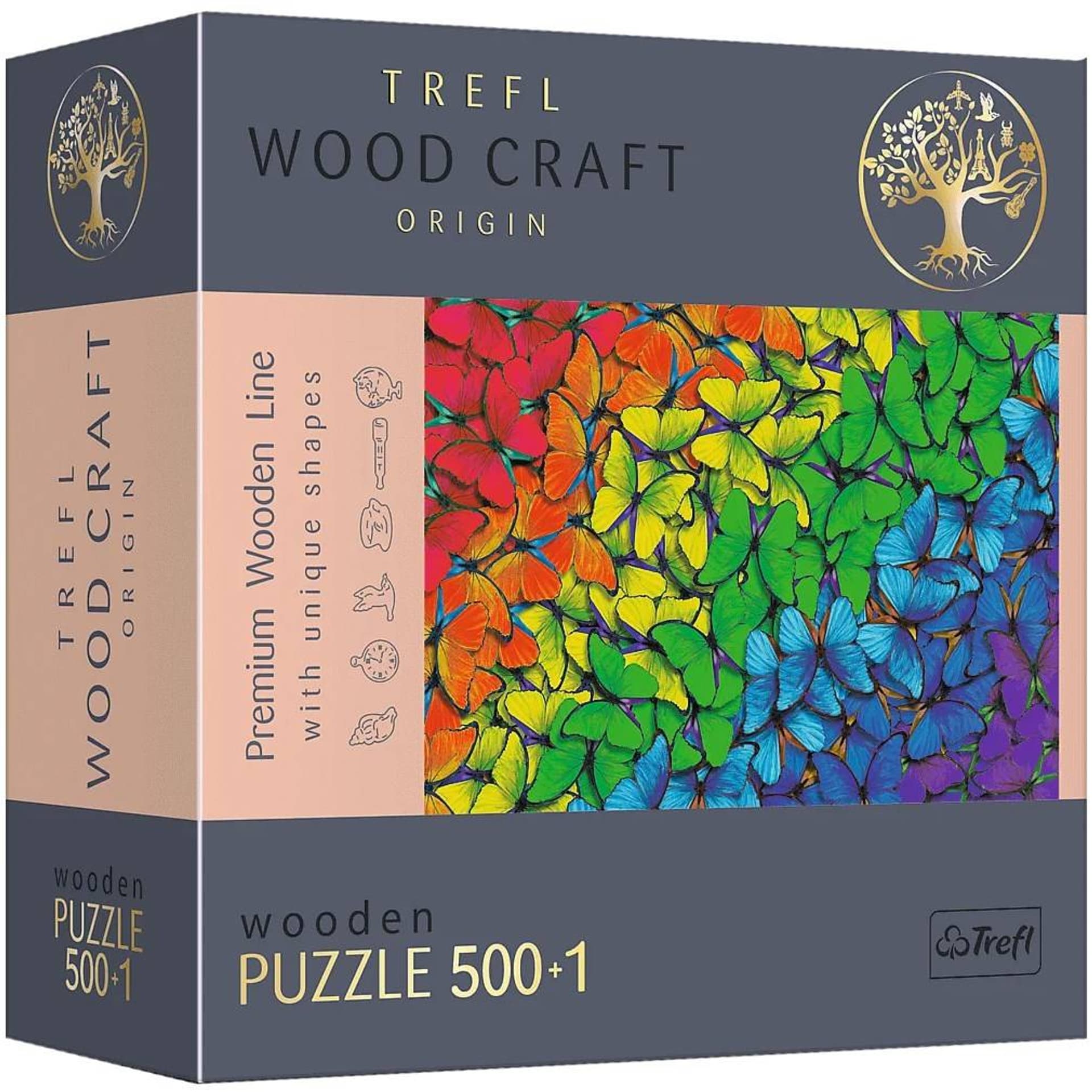 

PUZZLE DREWNIANE TĘCZOWE MOTYLE *501*