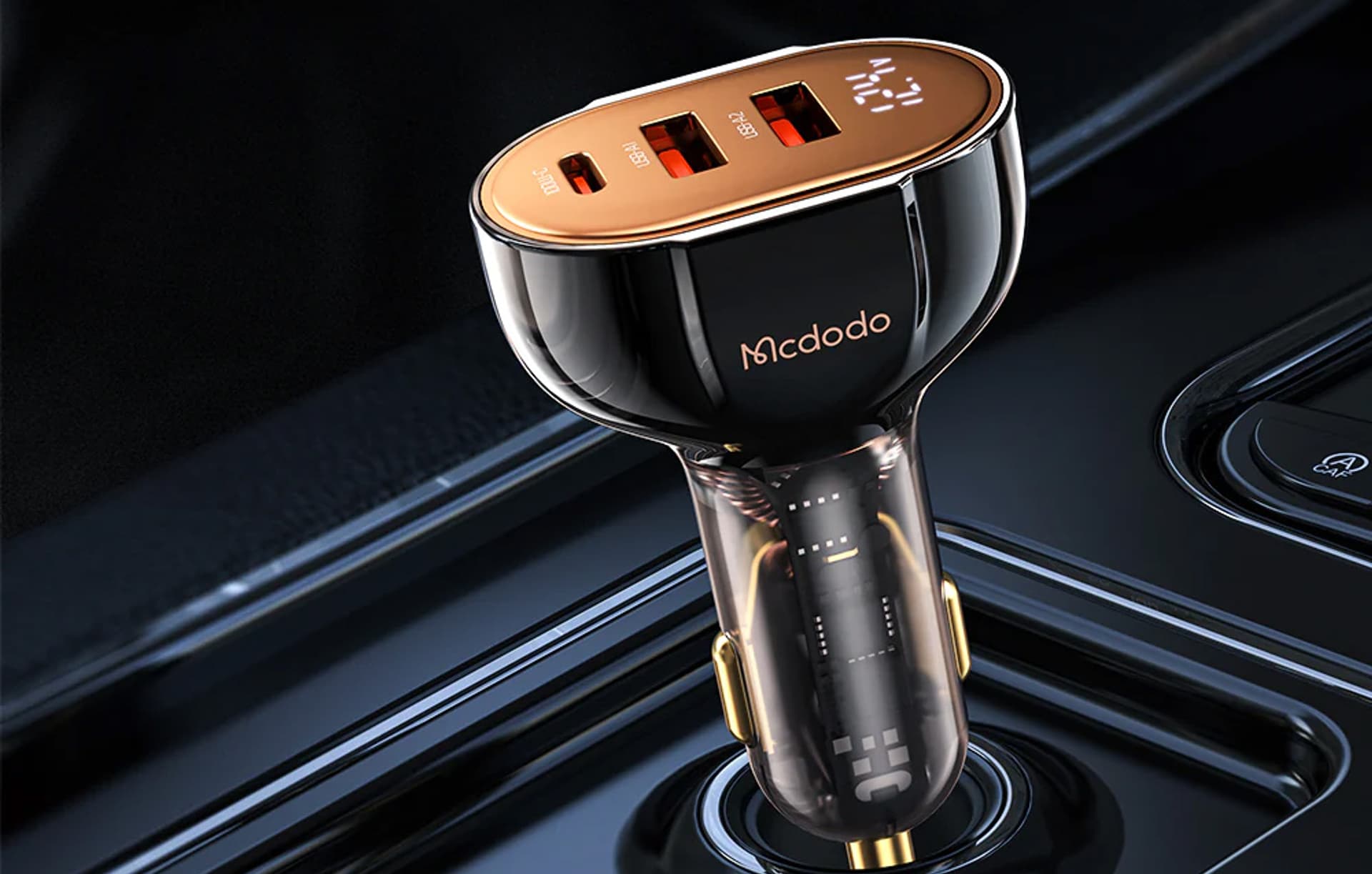 

Ładowarka samochodowa Mcdodo CC-2300, 2xUSB + USB-C, z wyświetlaczem, 100W (czarna)