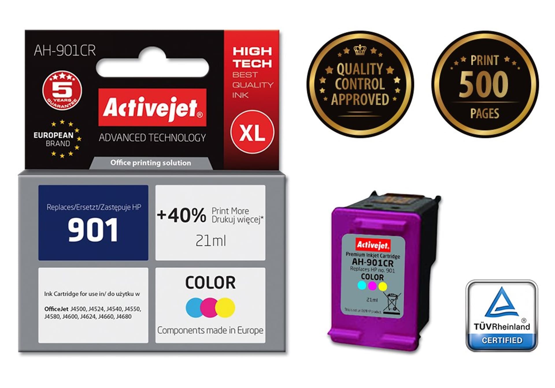 

Activejet Tusz AH-901CR (zamiennik HP 901 CC656AE; Premium; 21 ml; kolor)