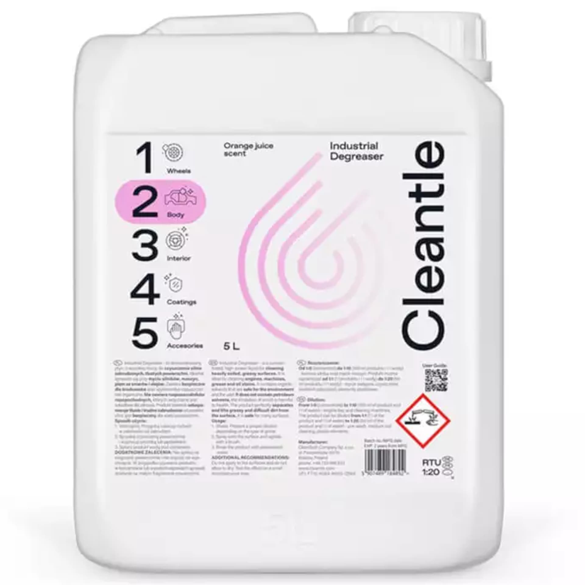 

Cleantle Industrial Degreaser 5L - skoncentrowany, uniwersalny środek czyszczący