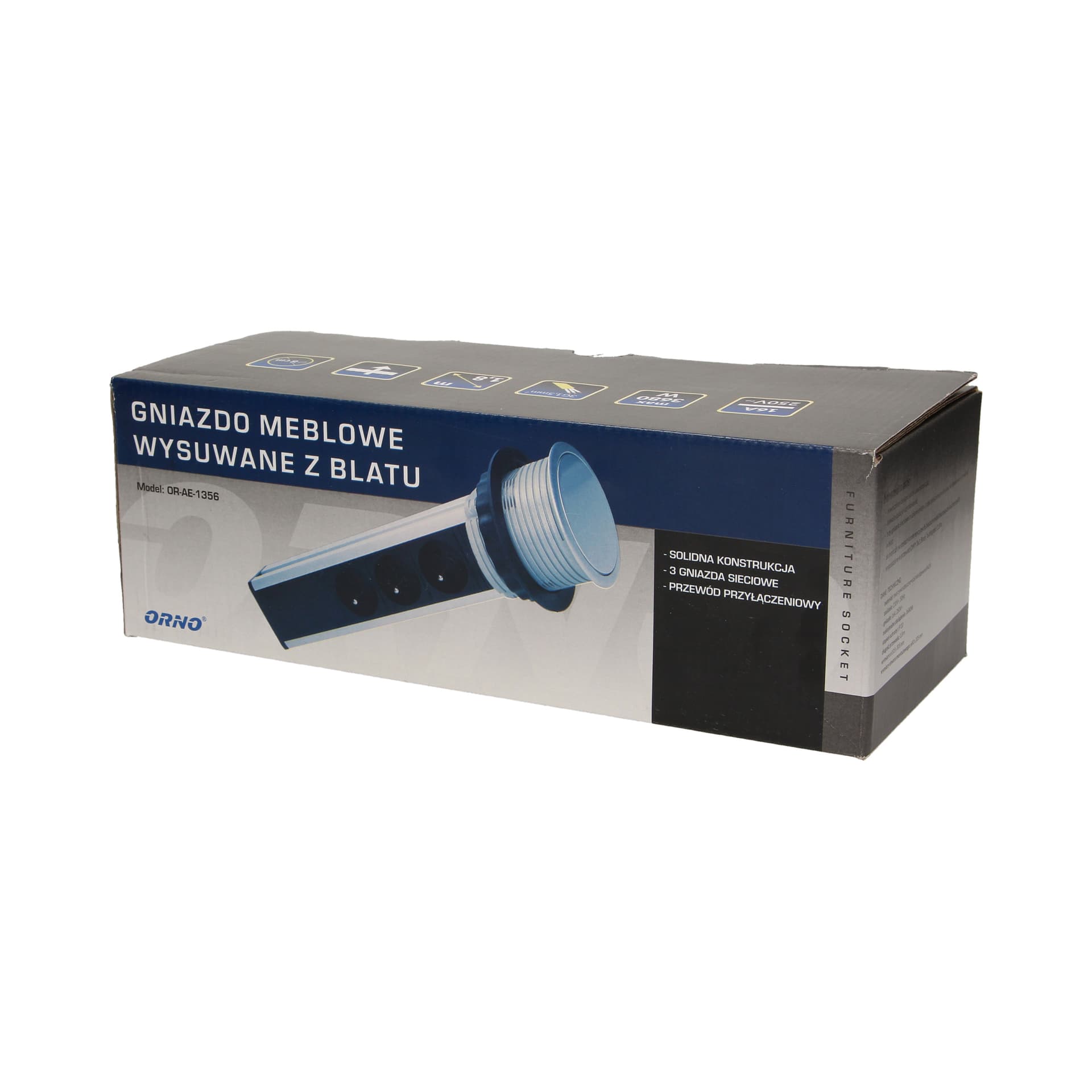 

Gniazdo meblowe 8cm wysuwane z blatu z przewodem 1,8m, 3x2P+Z, INOX