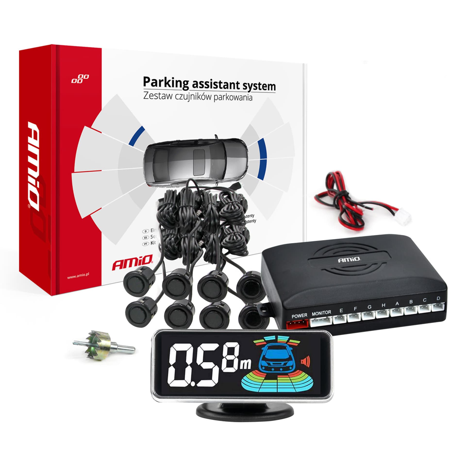 

Czujniki parkowania cofania led 3d przód tył czarne gold 18mm amio-03192