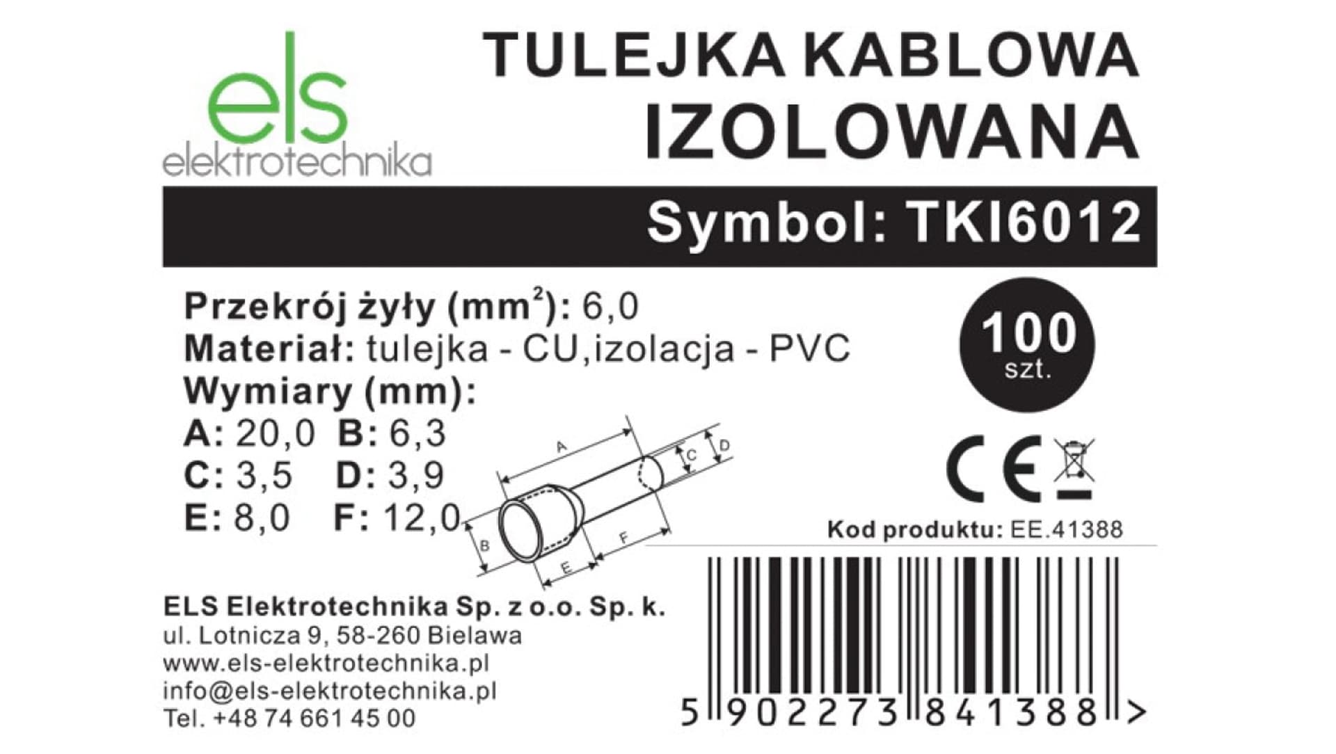 

Tulejka kablowa izolowana ELS Elektrotechnika 6,0-12mm TKI6012 /100szt./