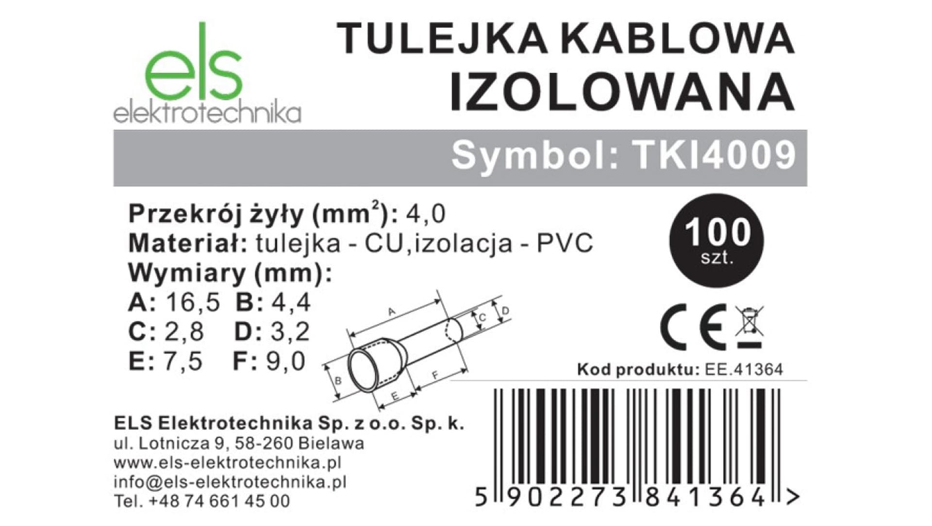 

Tulejka kablowa izolowana ELS Elektrotechnika 4,0-9mm TKI4009 /100szt./