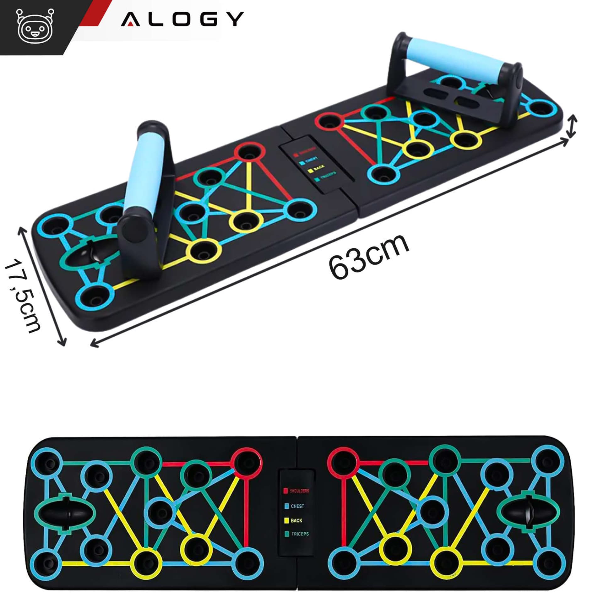 

Deska + 2x uchwyt do robienia pompek, ćwiczeń Alogy Foldable Push Up Board Uniwersalna Czarny