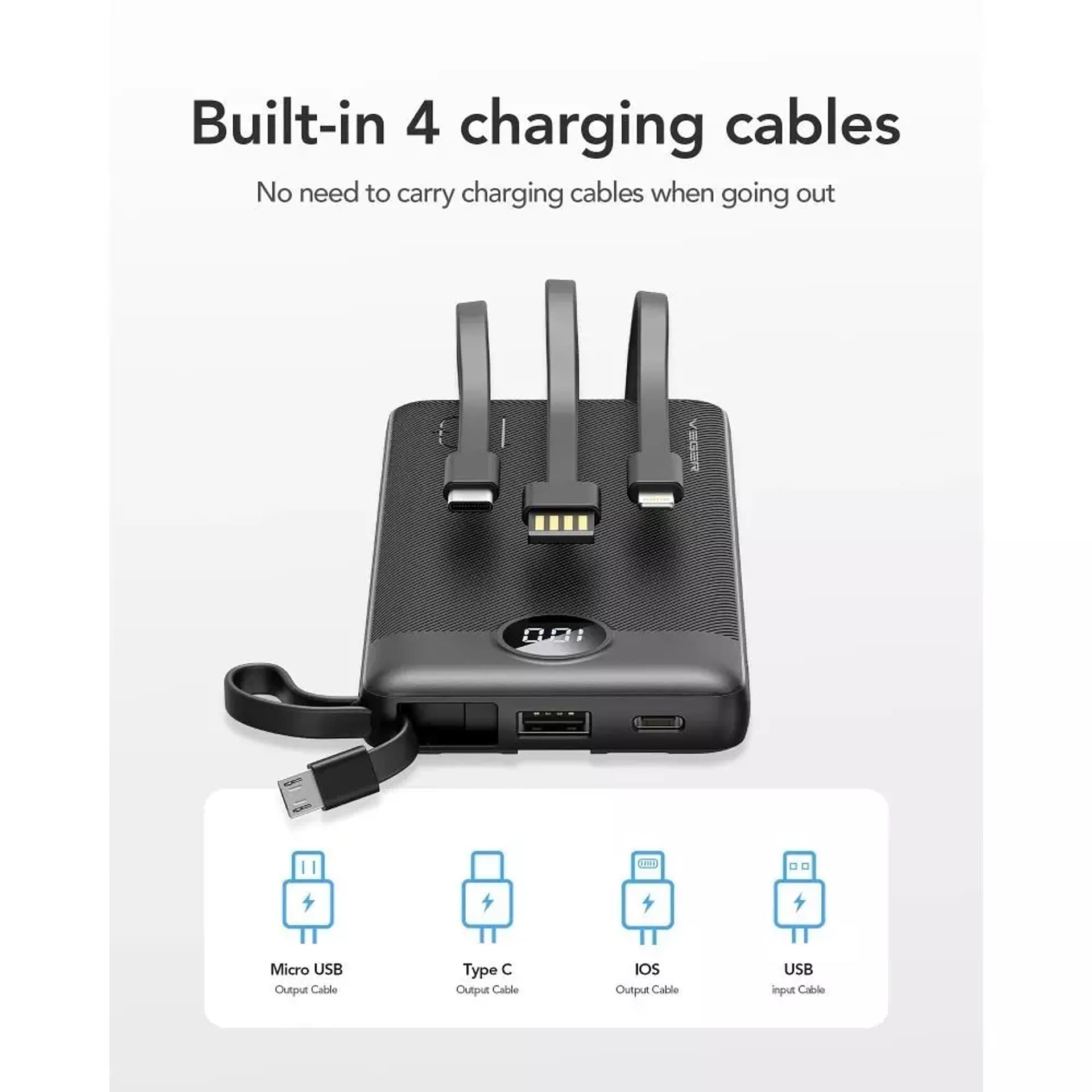 

Powerbank Bateria zewnętrzna VEGER C10 - 10 000mAh (Micro + Typ C + Lightning 8-pin) czarny (W1116)