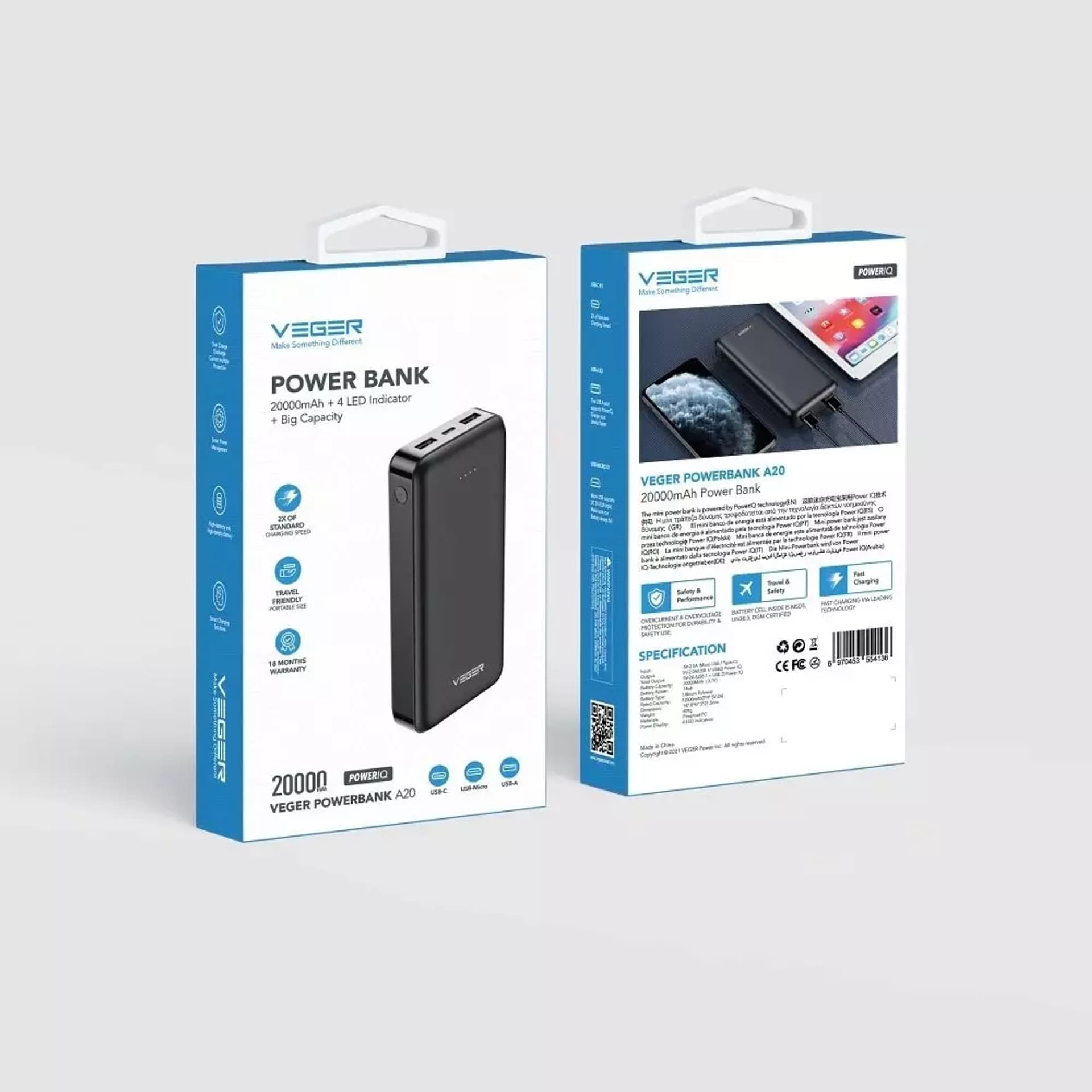 

Powerbank Bateria zewnętrzna VEGER A20 - 20 000mAh czarny (W2015)