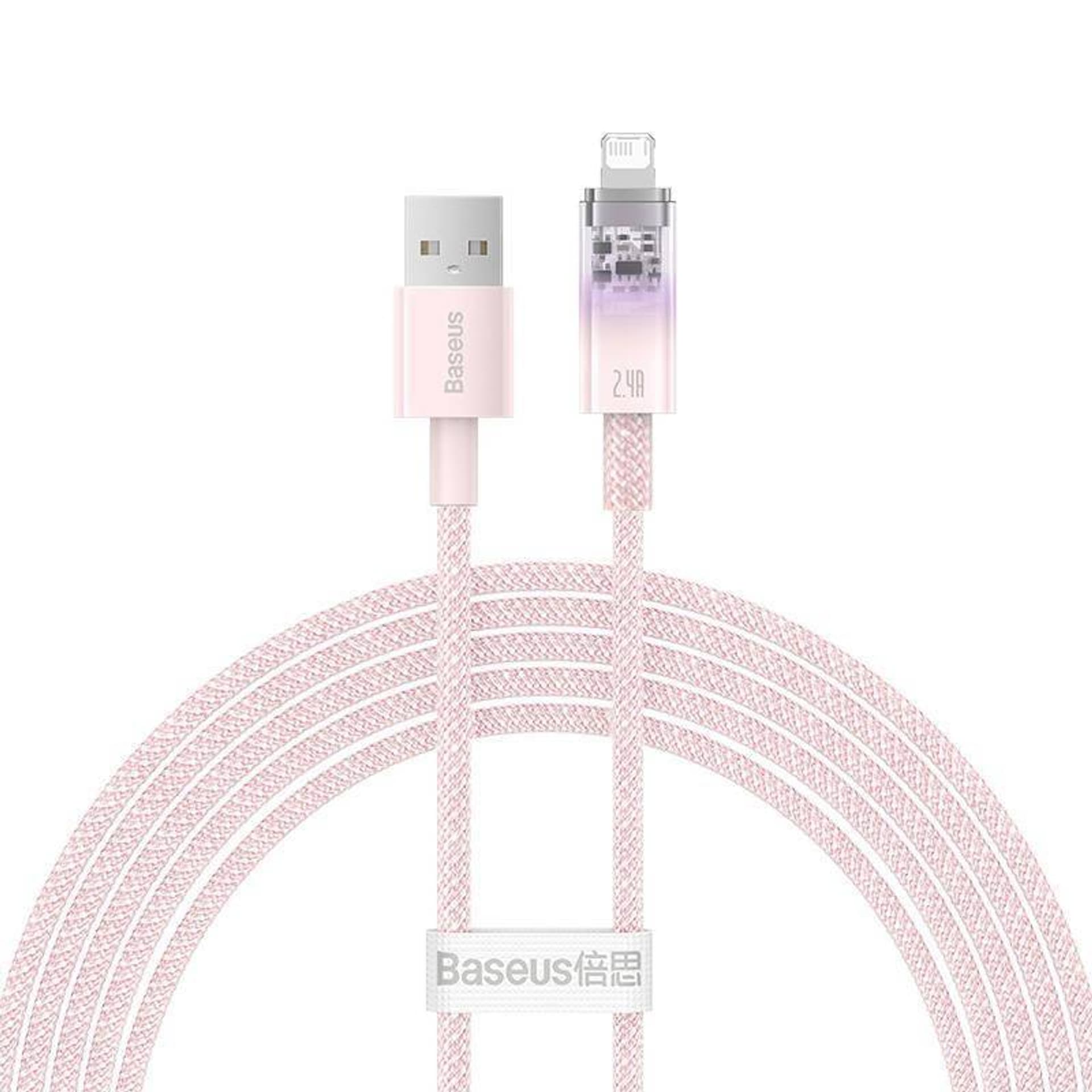 

Kabel szybko ładujący Baseus USB-A do Lightning Explorer Series 2m, 2.4A (różowy)