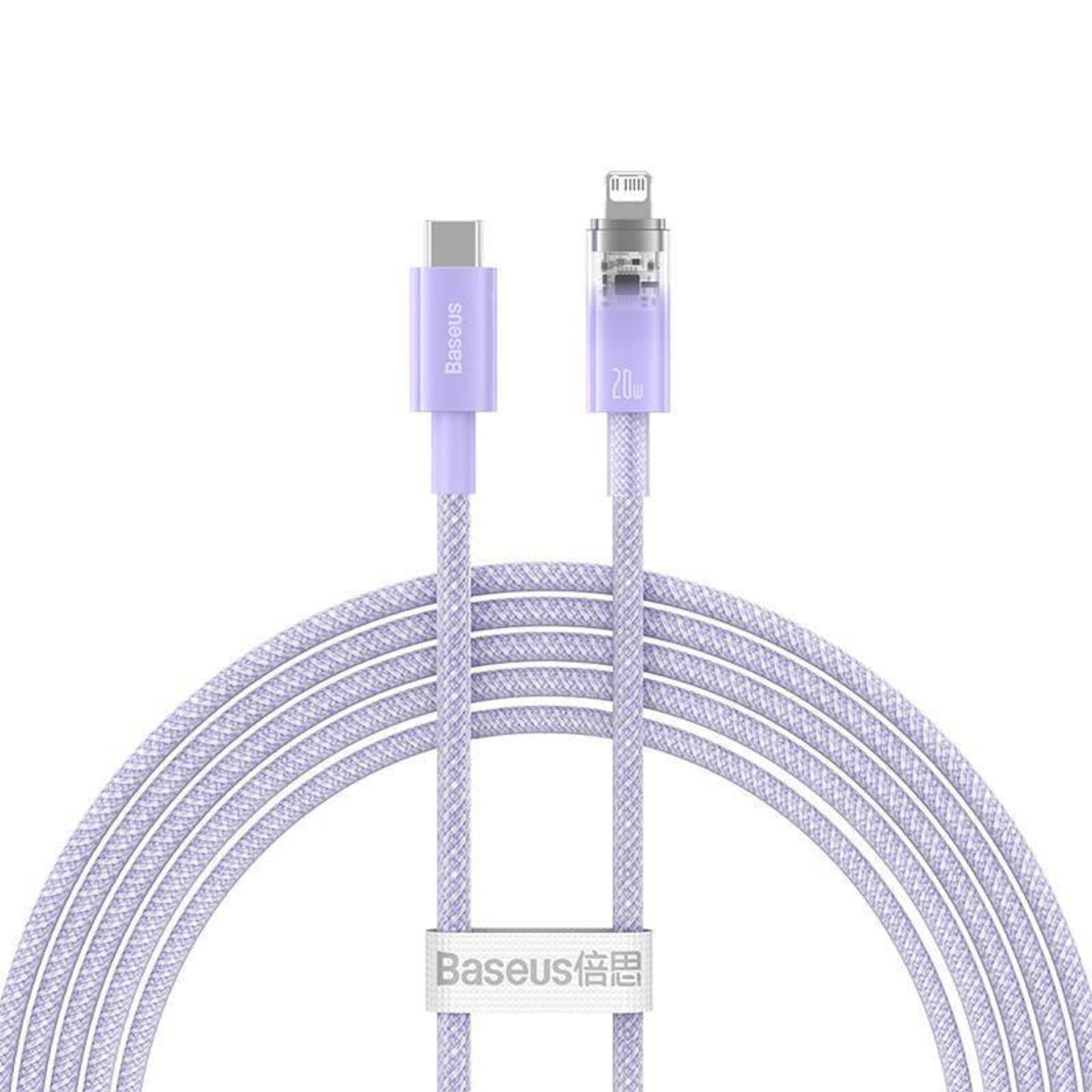 

Kabel szybko ładujący Baseus USB-C do Lightning Explorer Series 2m, 20W (fioletowy)
