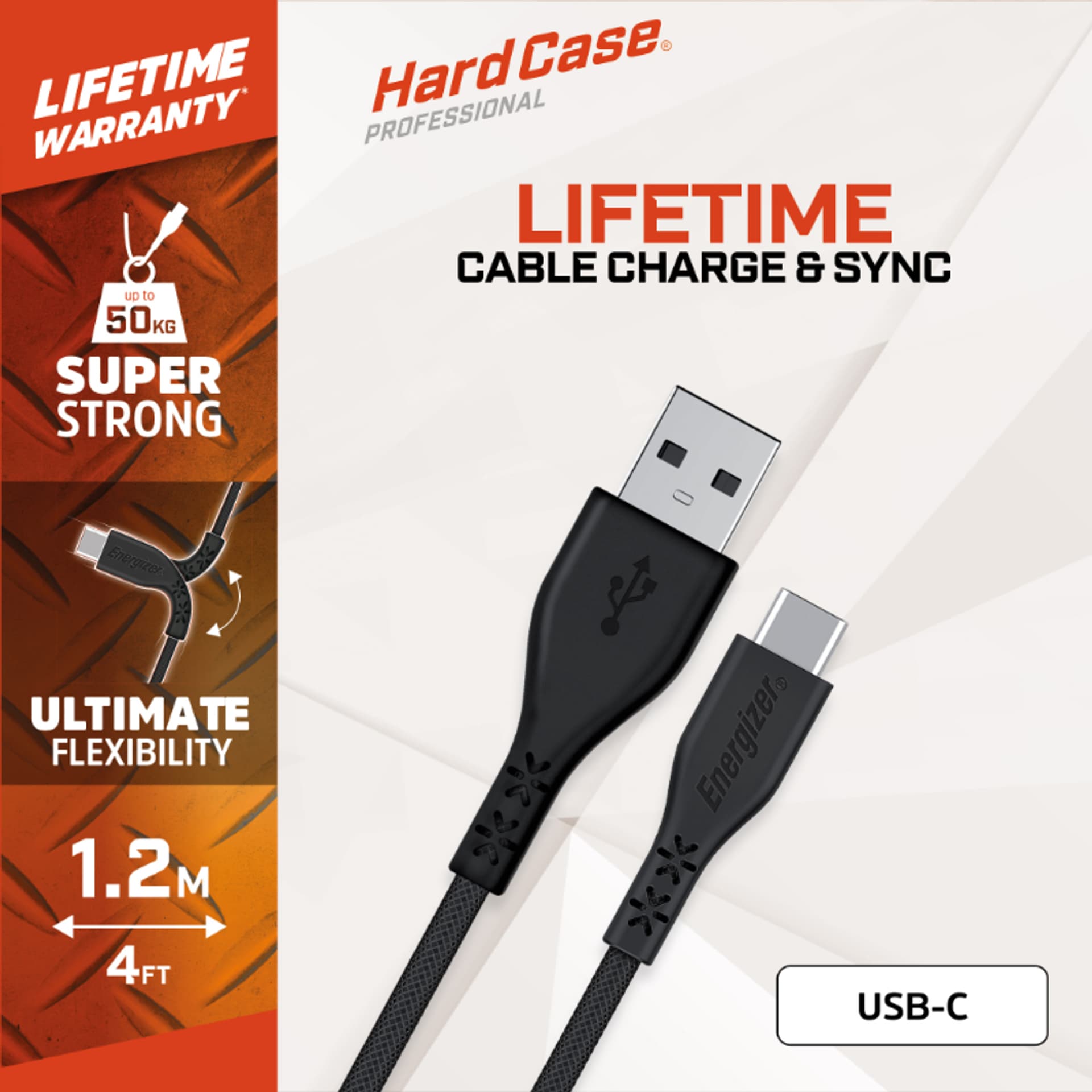 

Energizer HardCase - Kabel połączeniowy USB-A do USB-C 1.2m (Czarny) dożywotnia gwarancja, Czarny) dożywotnia gwarancj