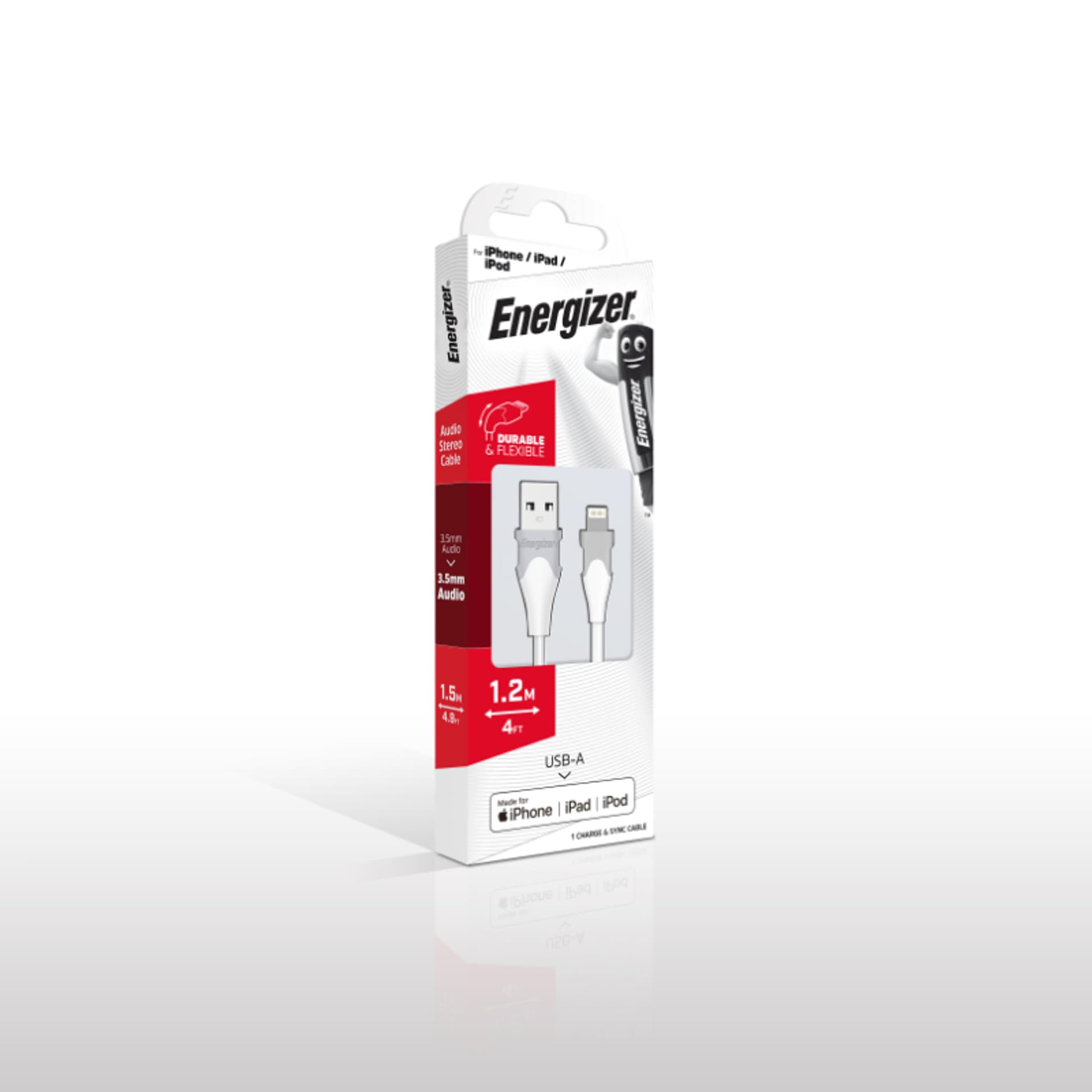 

Energizer Classic - Kabel połączeniowy USB-A do Lightning certyfikat MFi 1.2m (Biały)