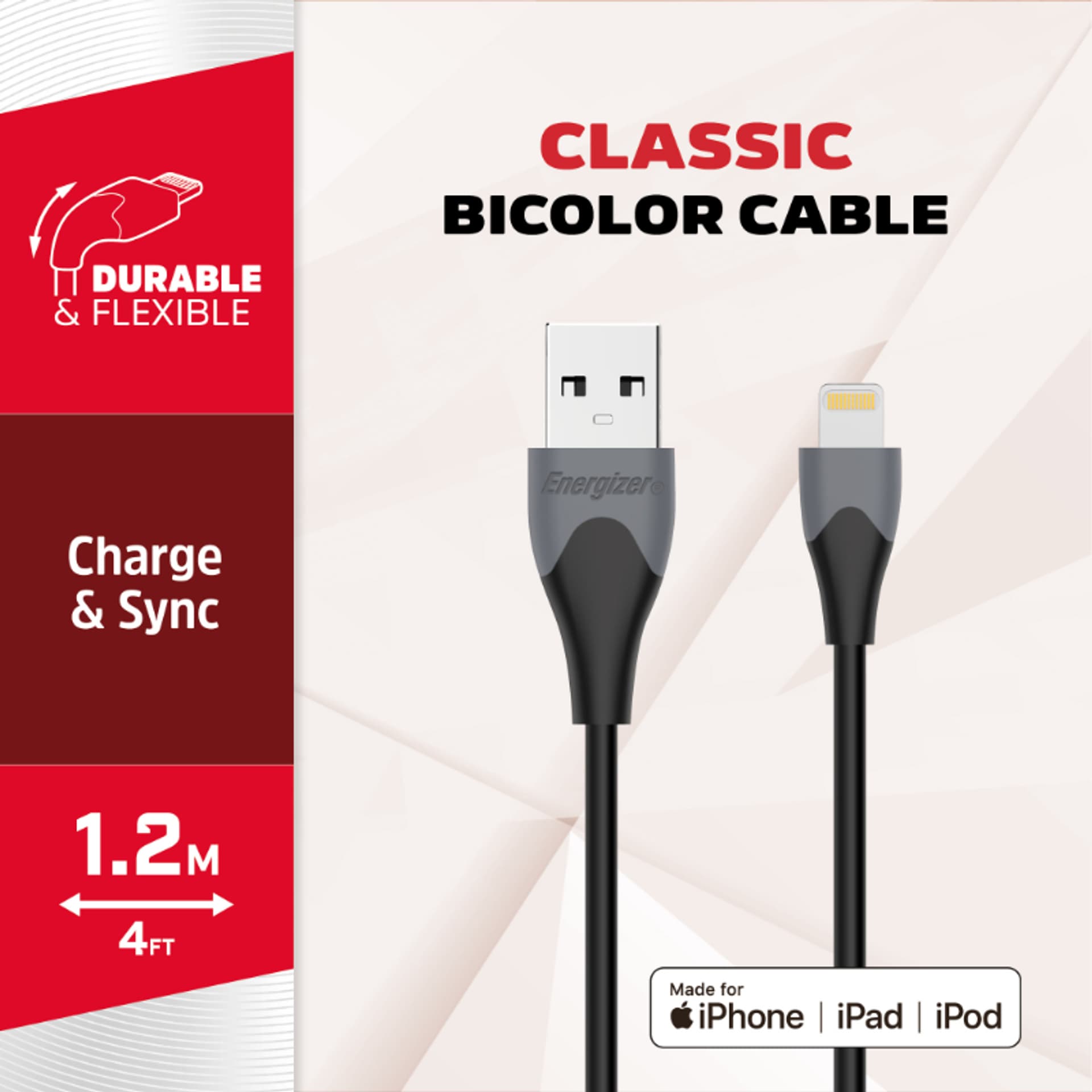 

Energizer Classic - Kabel połączeniowy USB-A do Lightning certyfikat MFi 1.2m (Czarny)