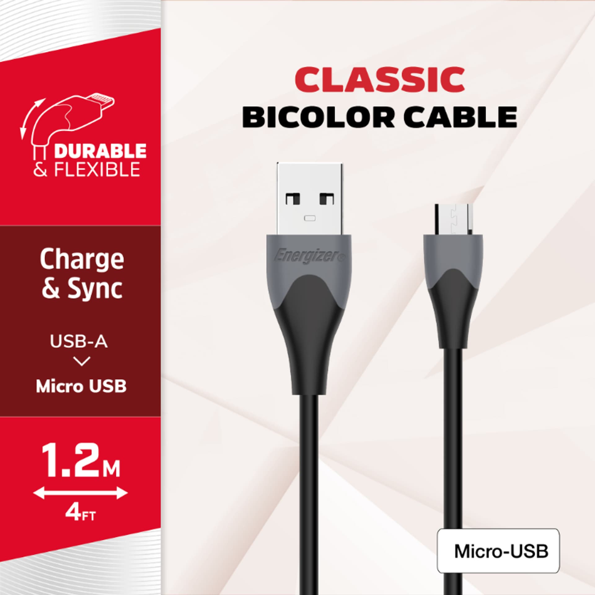 

Energizer Classic - Kabel połączeniowy USB-A do Micro USB 1.2m (Czarny)