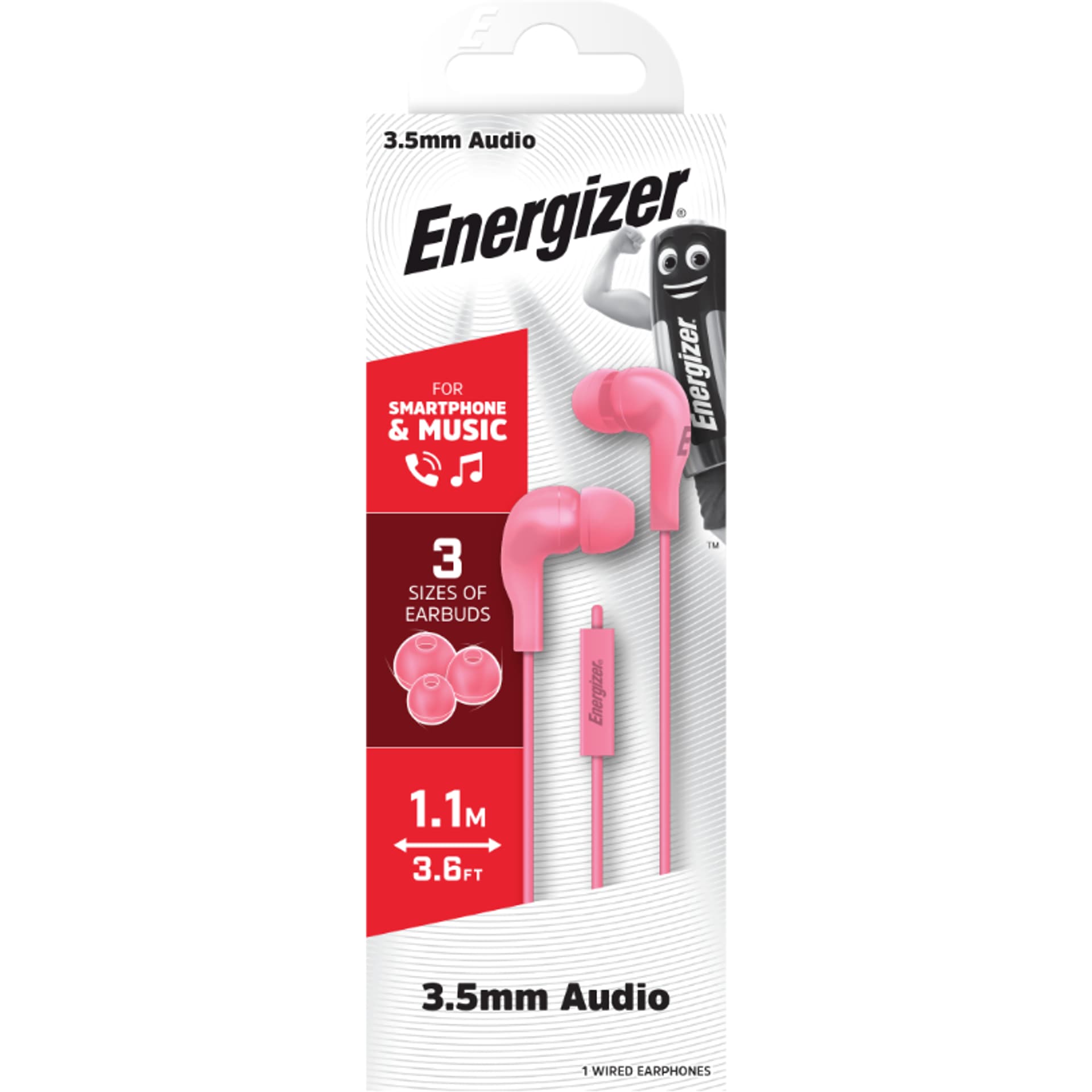 

Energizer Classic CIA5 - Słuchawki przewodowe jack 3,5 mm (Różowy)