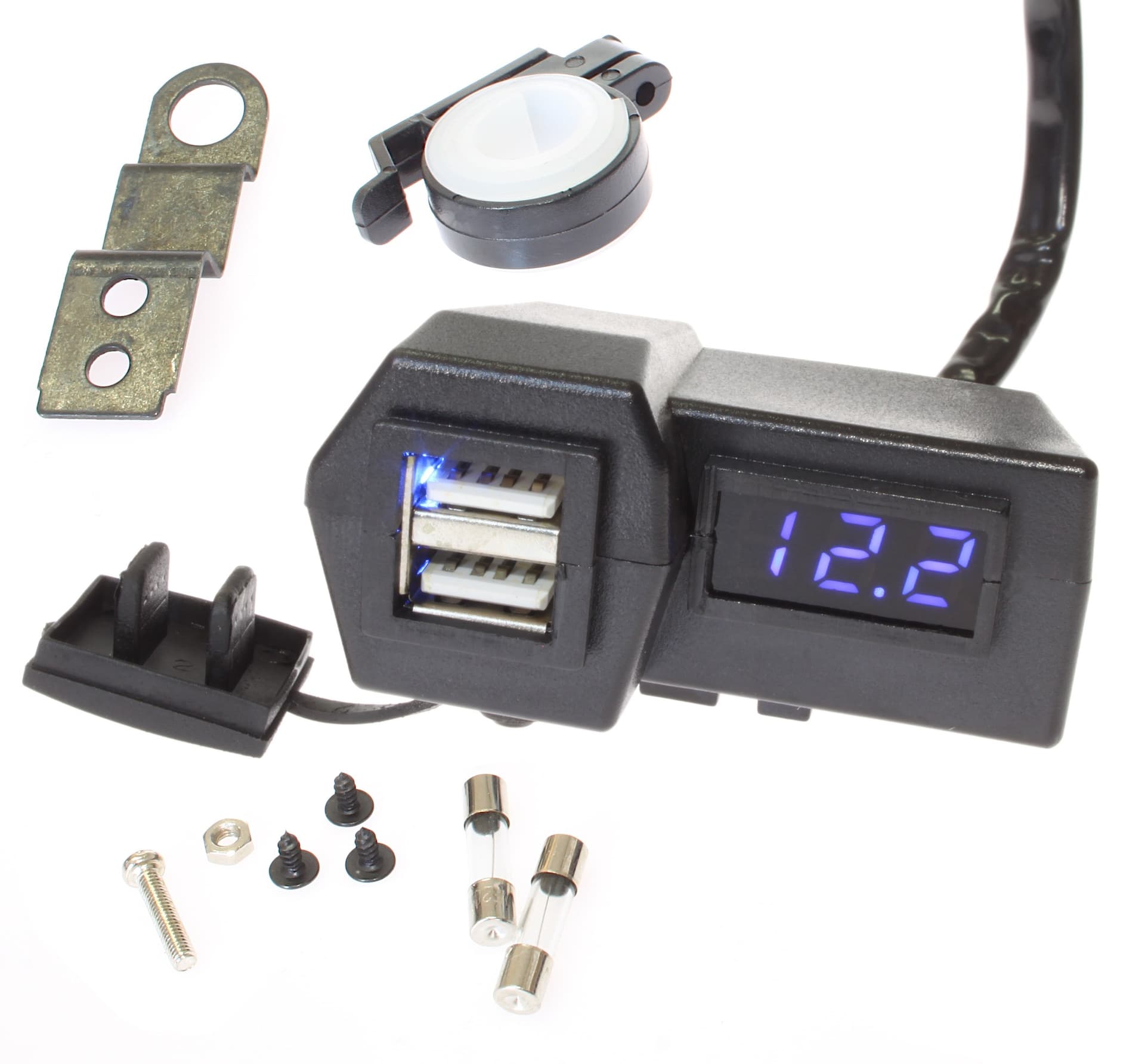 

Uchwyt na motocykl z Woltomierzem i 2x USB