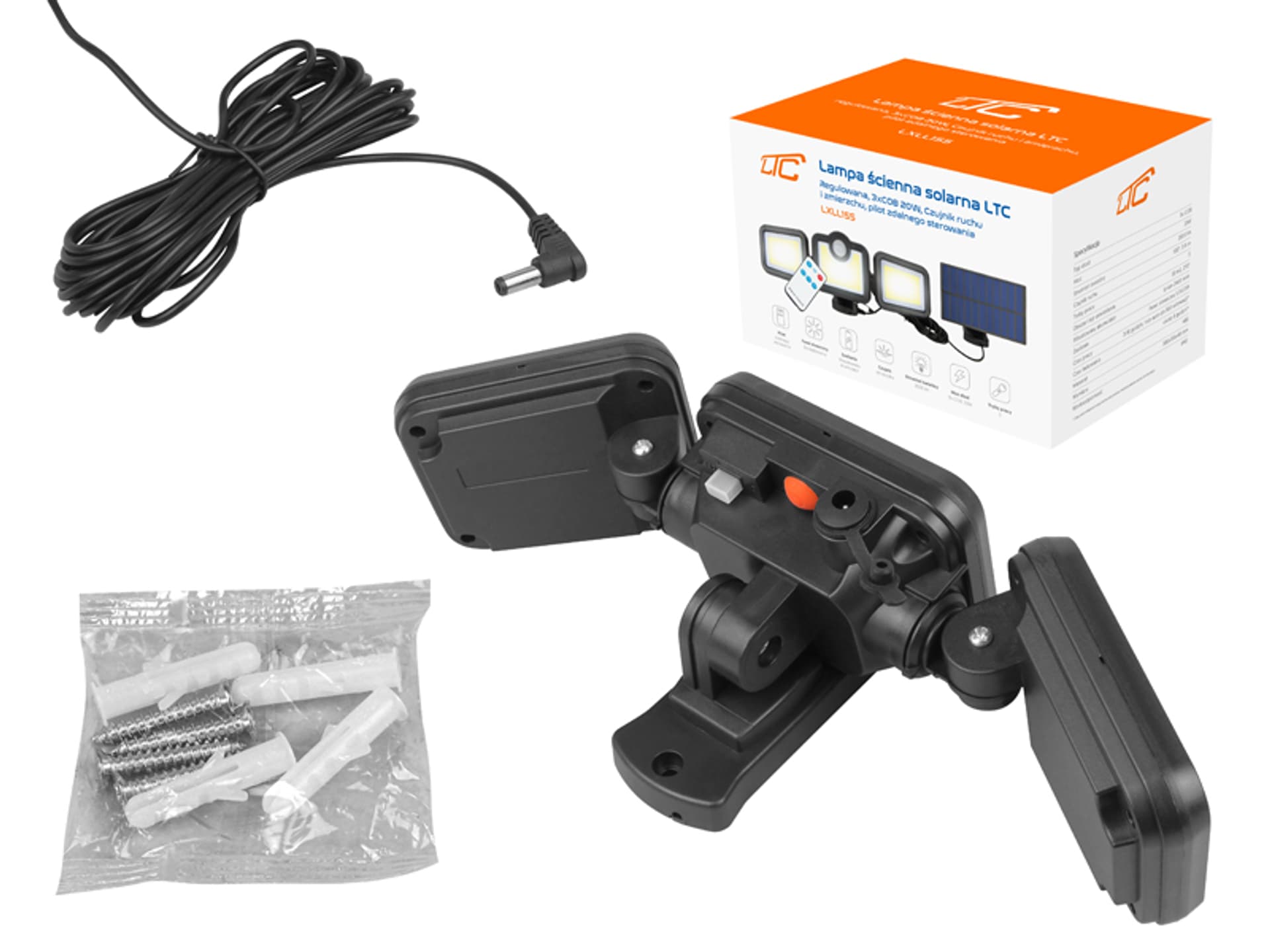 

1 szt. Lampa ścienna solarna regulowana LTC, 108 LED smd 300lm, IP65, czujnik ruchu, akumulator 2400mAh