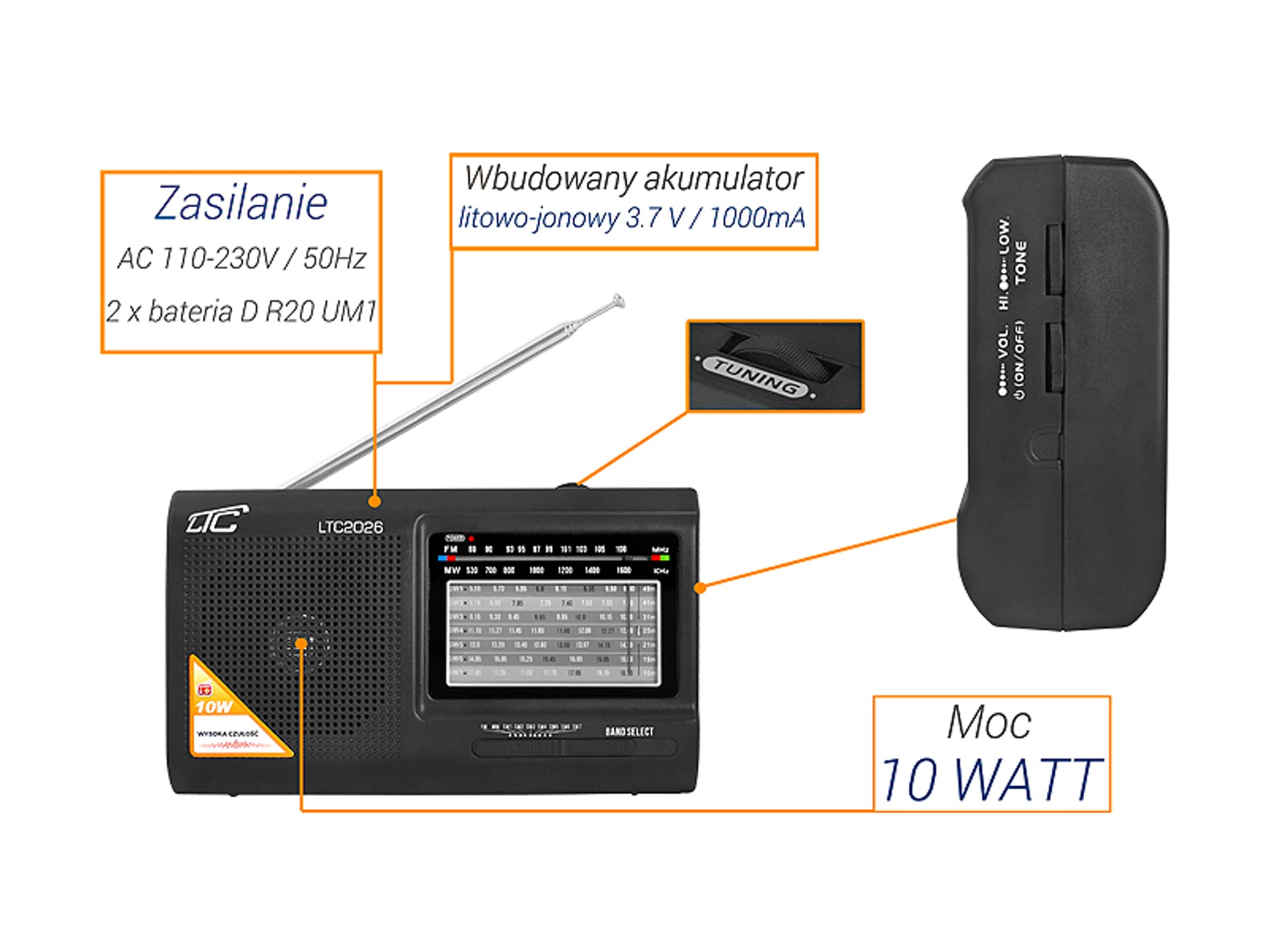 

1 szt. PS Radio przenośne LTC-2026 WILGA, czarne.