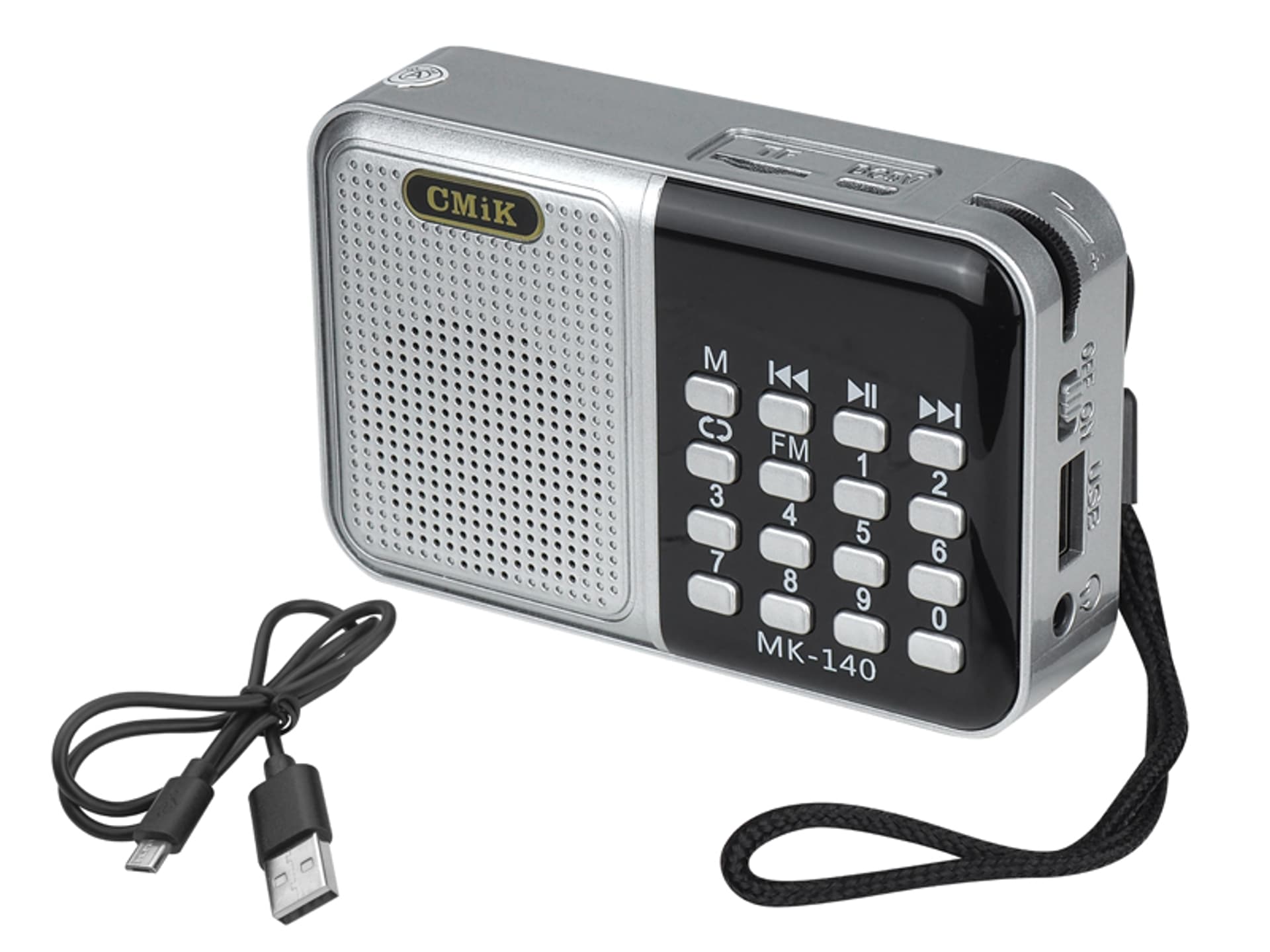 

1 szt. Radio prznośne MK-140S wyświetlacz,USB,MicroSD,AUX z baterią BL-5C i kablem Micro USB srebrne