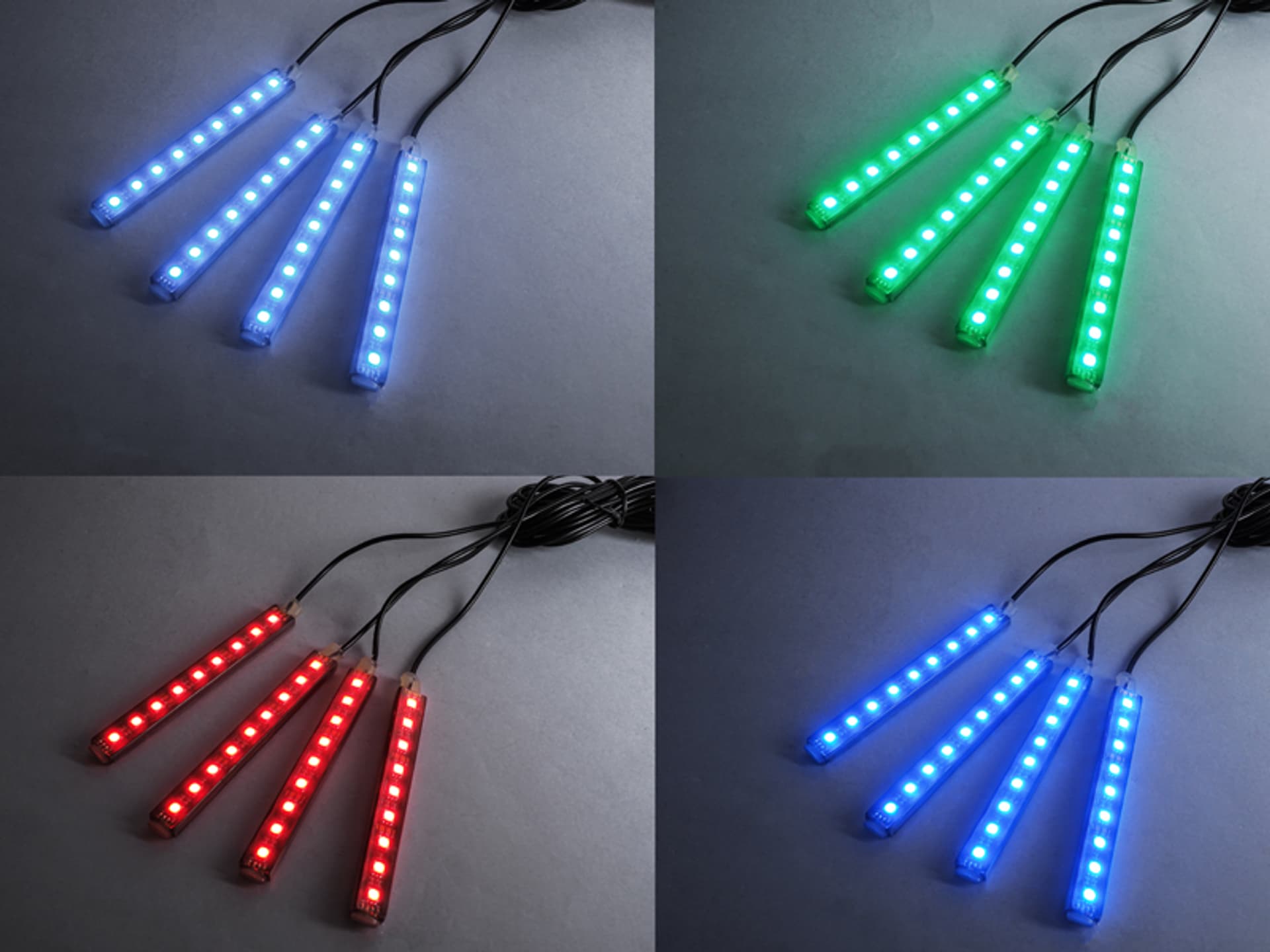 

1 szt. Oświetlenie wnętrza auta/kabiny, 4 x listwa RGB 9 x LED wodoodporna + sterownik/pilot/wtyk zapalniczki IP54.