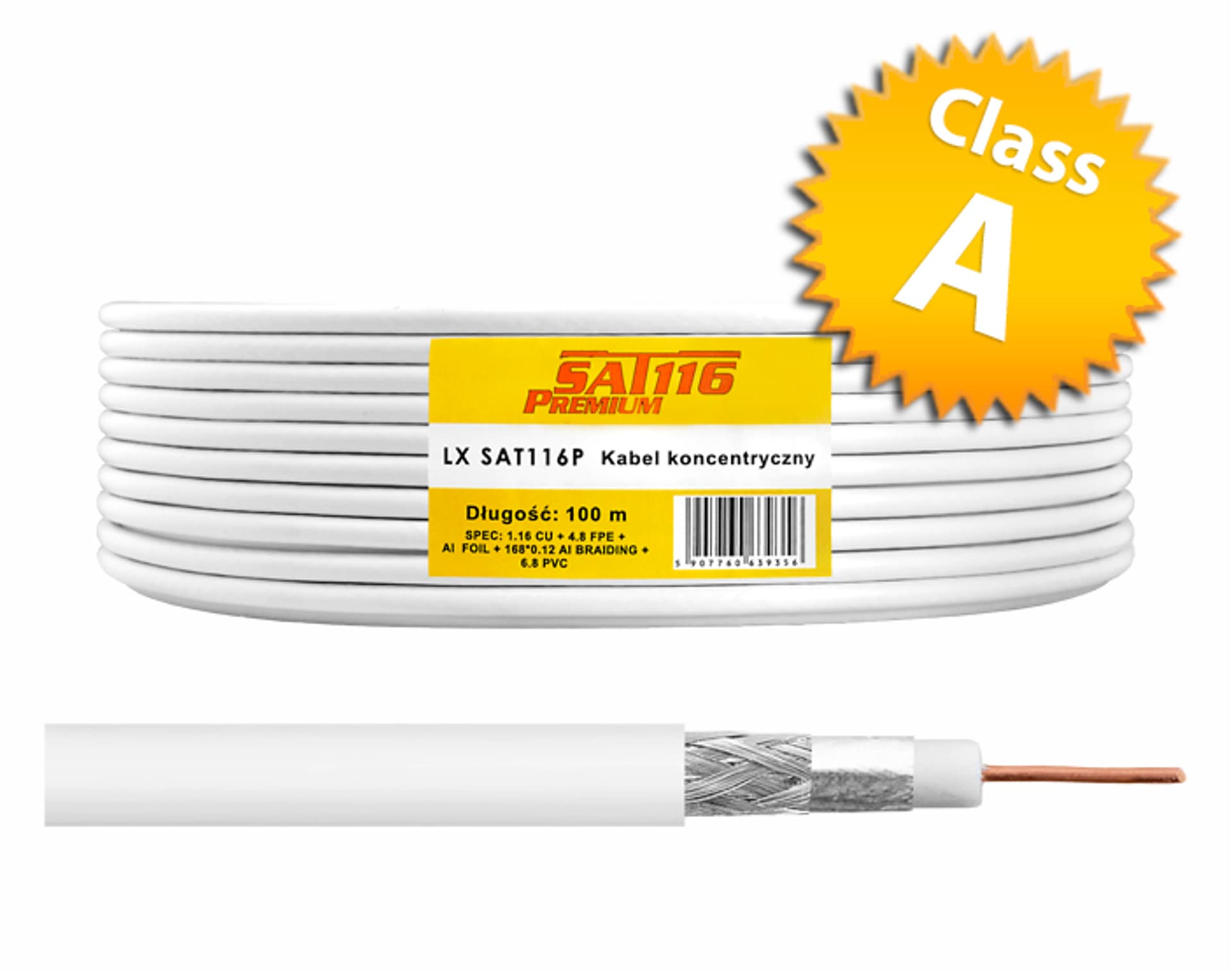 

100 m Kabel koncentryczny SAT116 Premium KLASA A, CAT A, 100m.