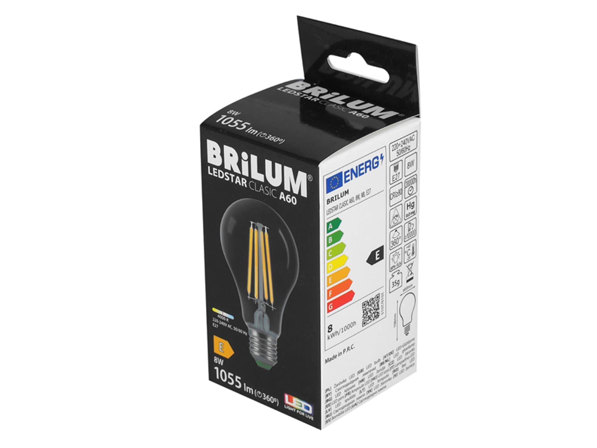 

1 szt. Żar.LED A60 8W E27 Filament 4000K 1055lm 230V