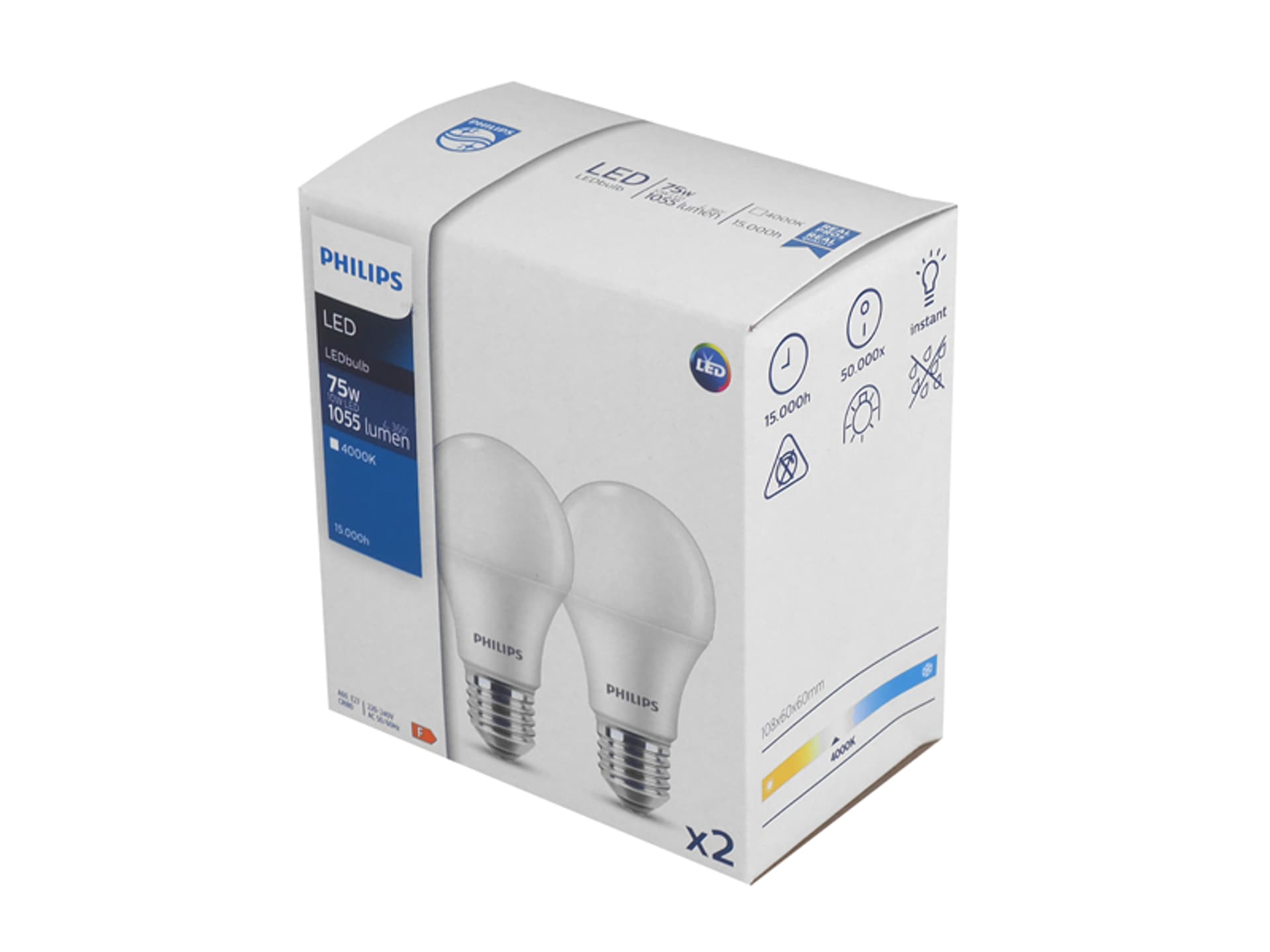 

1 kpl. ŻARÓWKA LED PHILIPS GLS E-27 A60 10W 4000K 1055lm 180* KPL.2szt.