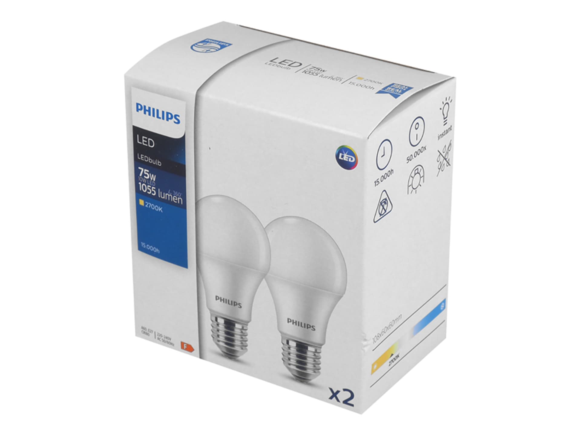

1 kpl. ŻARÓWKA LED PHILIPS GLS E-27 A60 10W 2700K 1055lm 180* KPL.2szt.
