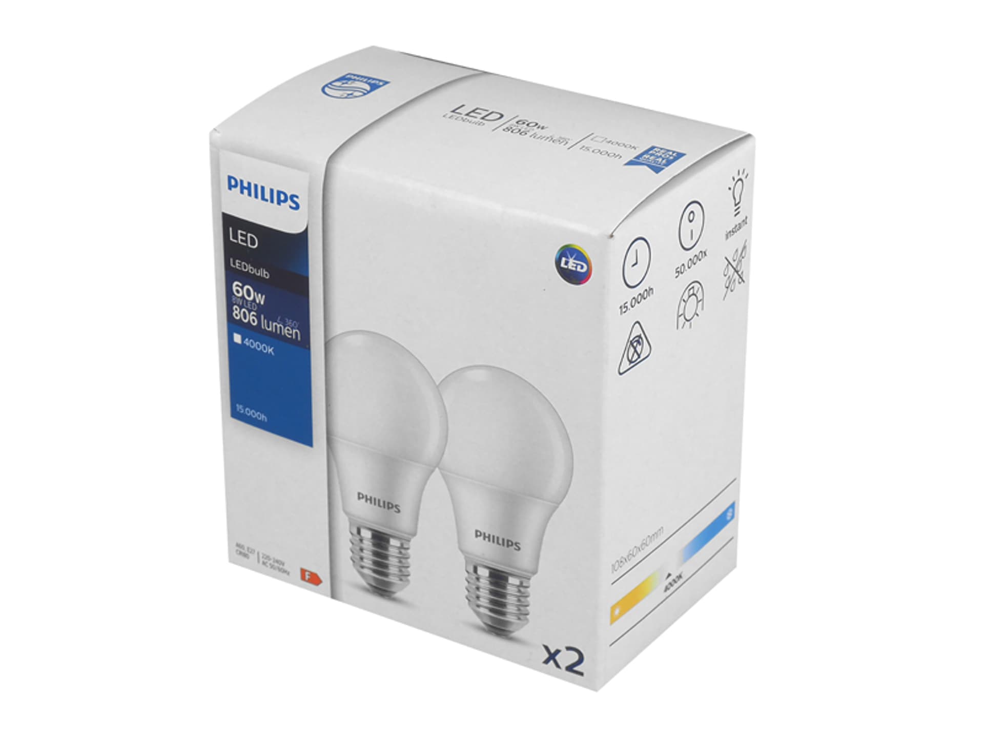 

1 kpl. ŻARÓWKA LED PHILIPS GLS E-27 A60 8W 4000K 806lm 180* KPL.2szt.