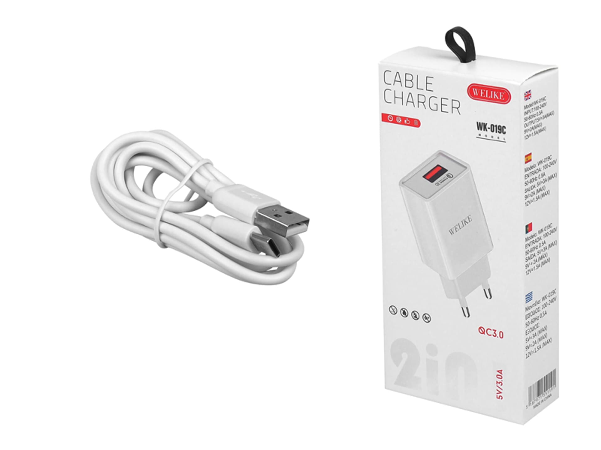 

1 szt. Ładowarka sieciowa WK-019C USB QUICK CHARGE 3.0 5V 3A+kabel USB-C