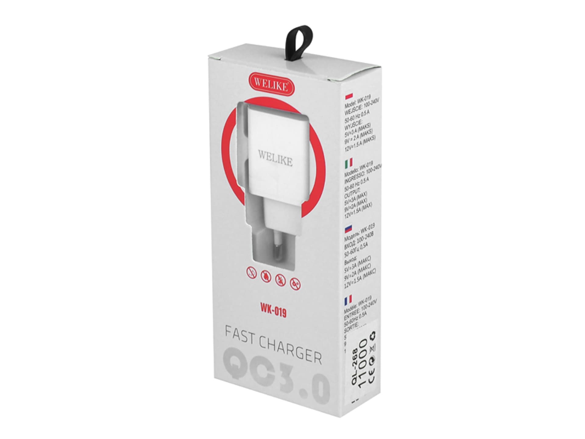 

1 szt. Ładowarka sieciowa z gniazdem USB, WK-019,Quick Charge 3.0 5V 3A