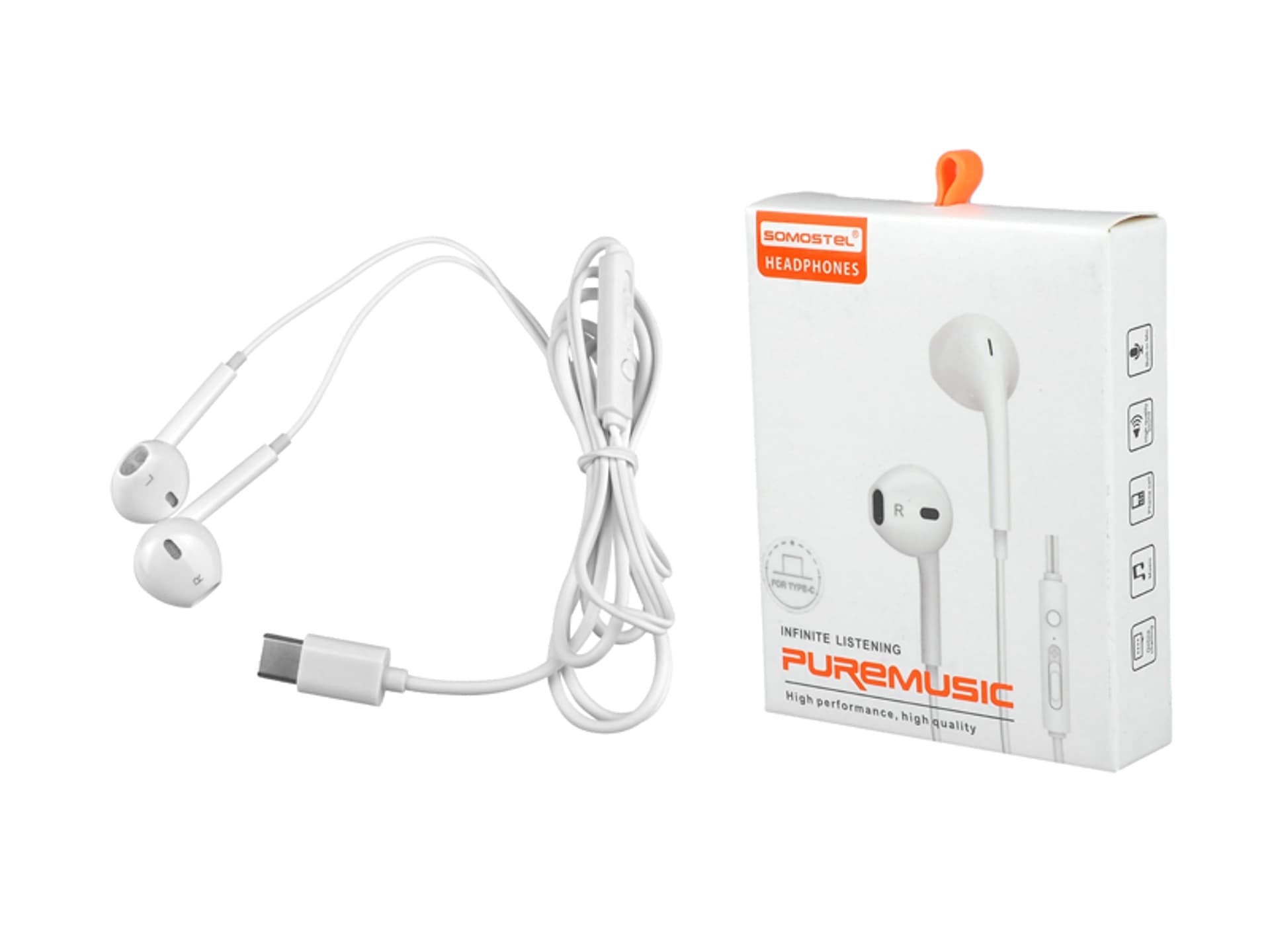 

1 szt. Słuchawki douszne Somostel SMS-CJ02, wtyk USB Type-C, białe.