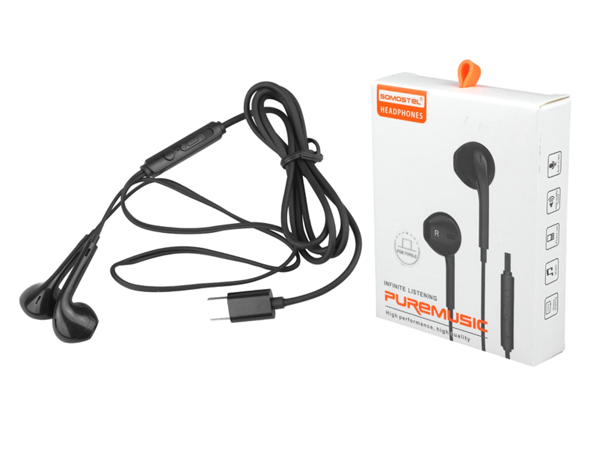 

1 szt. Słuchawki douszne Somostel SMS-CJ02, wtyk USB Type-C, czarne.