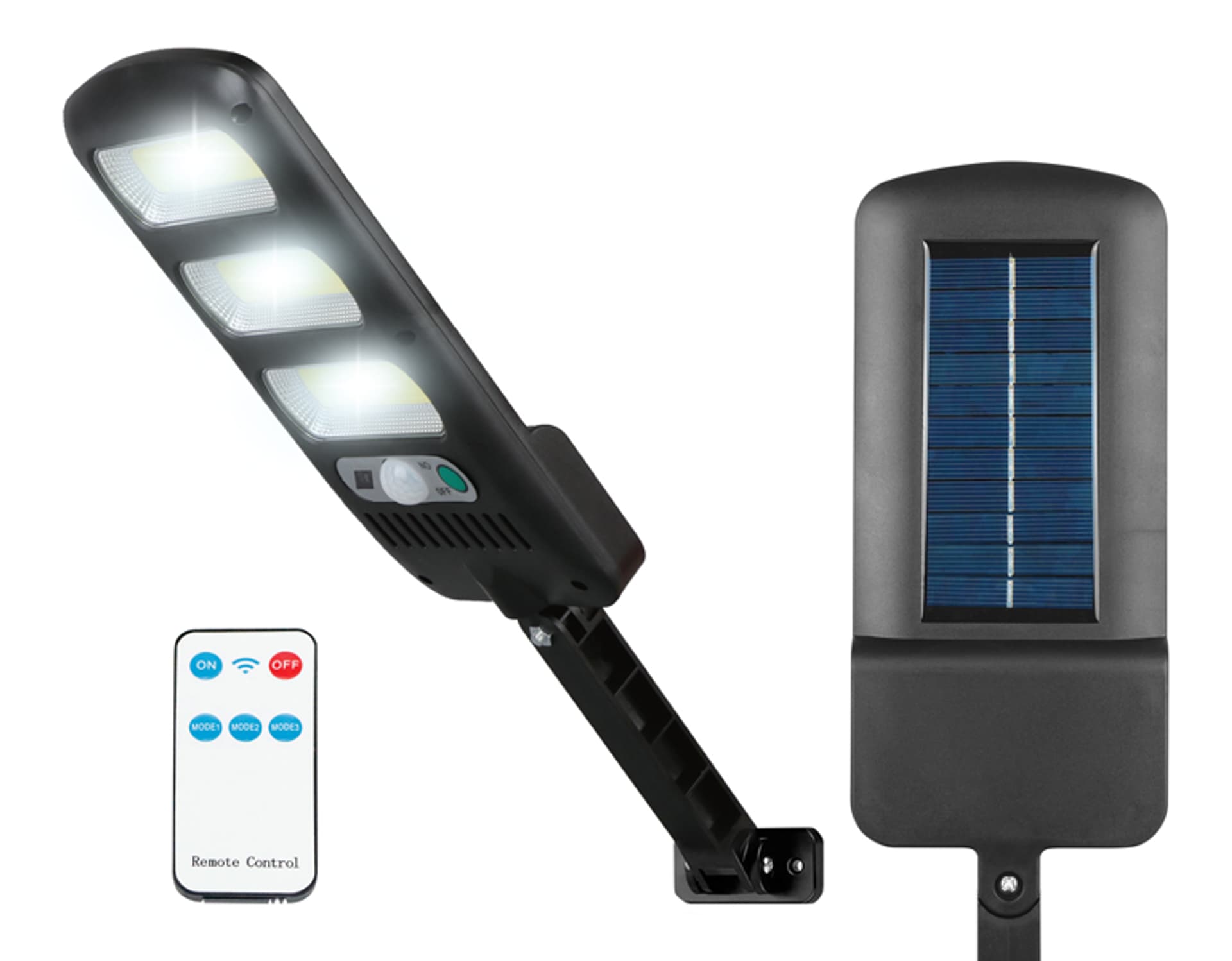 

1 szt. Lampa solarna LTC 3 x LED COB 24 W, 1800 lm, czujnik ruchu i zmierzchu, akumulator 1800 mAh, pilot.