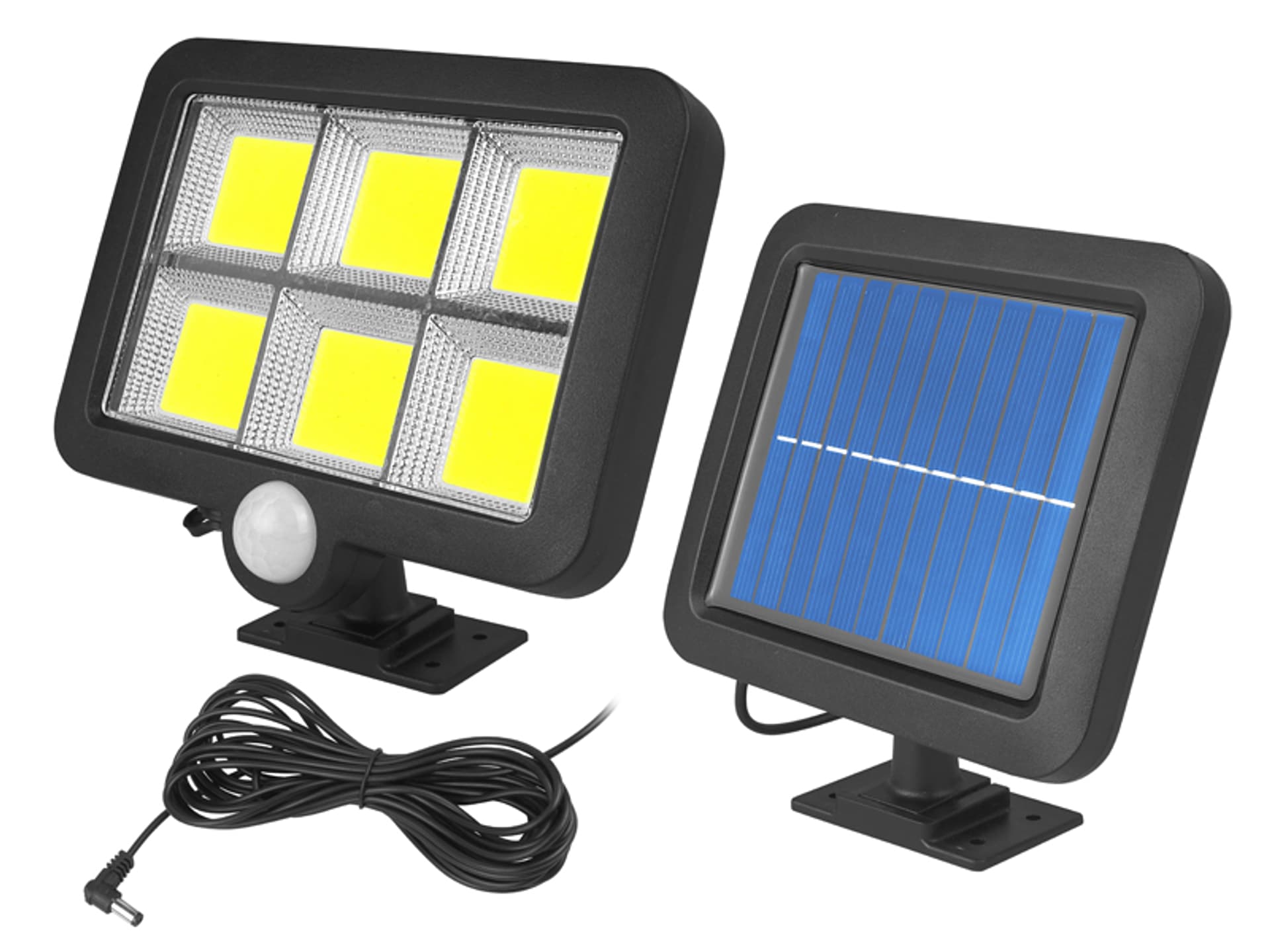 

1 szt. PS Lampa LTC 6x COB 10W+ panel solarny na kablu, wbudowany czujnik ruchu i zmierzchu, akumulator 1800 mAh.