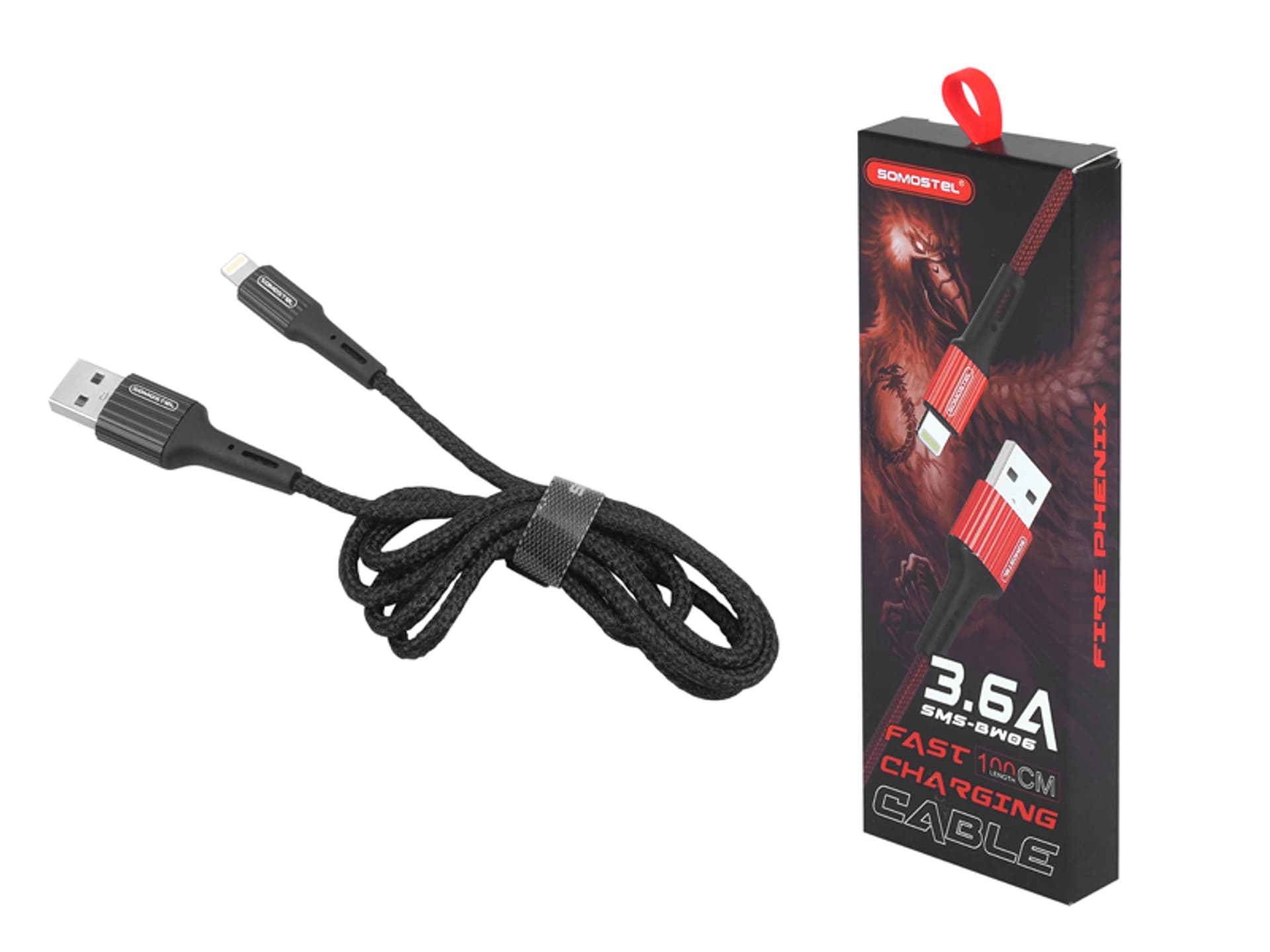 

1 szt. KABEL USB SOMOSTEL IPHONE 3.6A QUICK CHARGER 3.0 1m POWERLINE CZARNY SMS-BW06