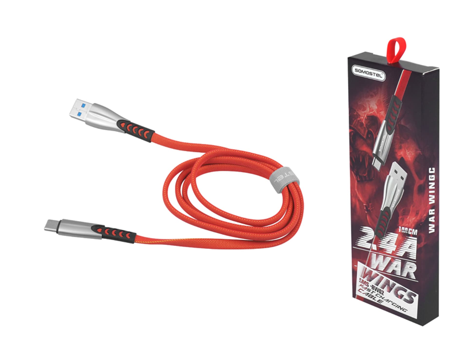 

1 szt. KABEL TYP-C 2,4A SOMOSTEL QUICK CHARGER 1,m POWERLINE SMS-BW02 CZERWONY